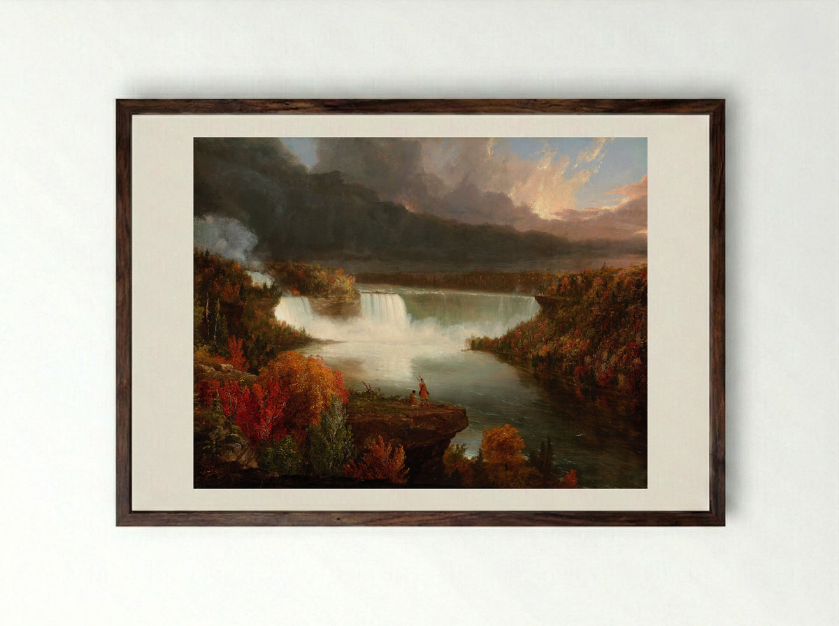 Distant View of Niagara Falls - Thomas Cole - Framed Print Dark Wood