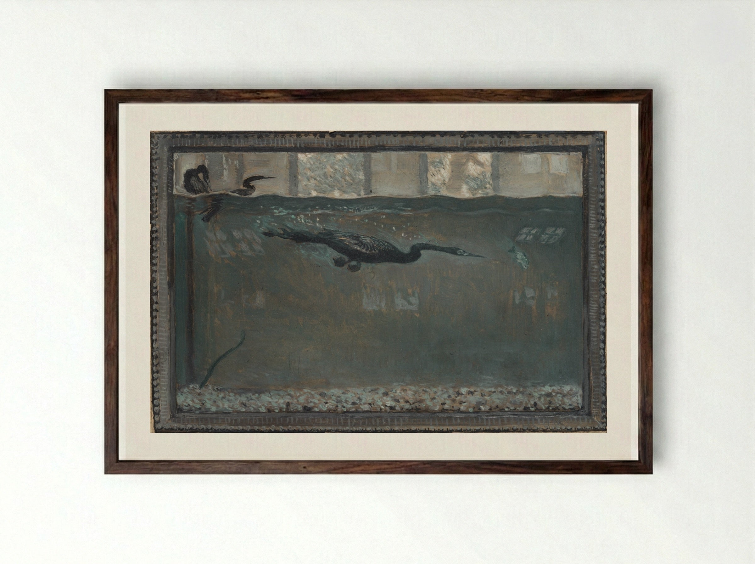 Diving Cormorant - Otto H. Bacher - Framed Print Dark Wood