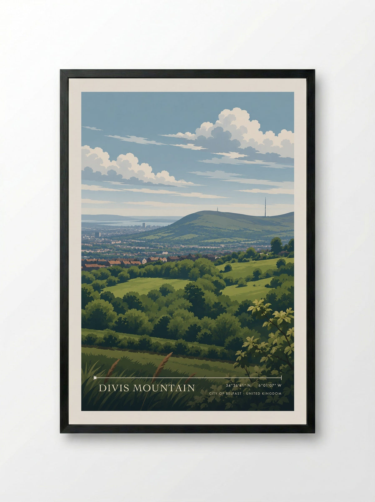 Divis Mountain, City of Belfast | Travel Poster - Framed Print Black
