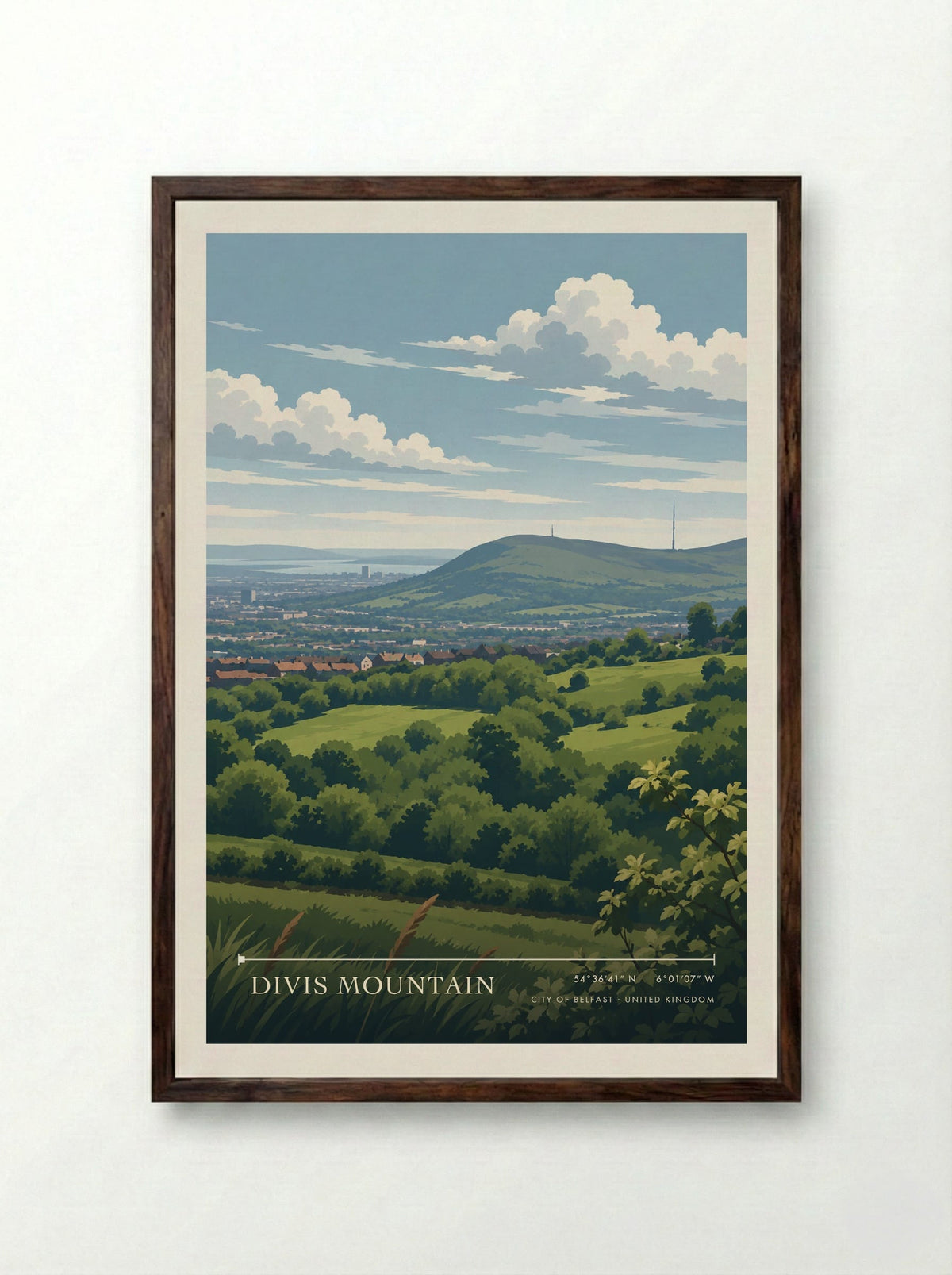 Divis Mountain, City of Belfast | Travel Poster - Framed Print Dark Wood