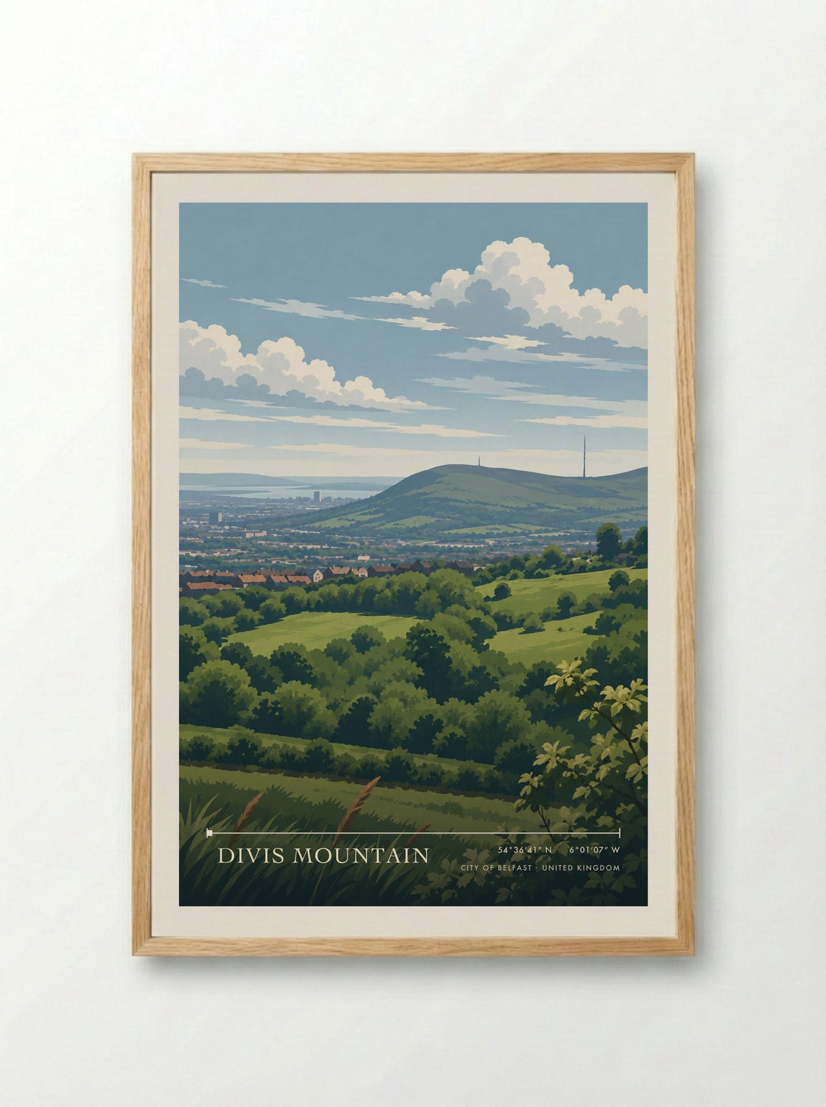 Divis Mountain, City of Belfast | Travel Poster - Framed Print Wood