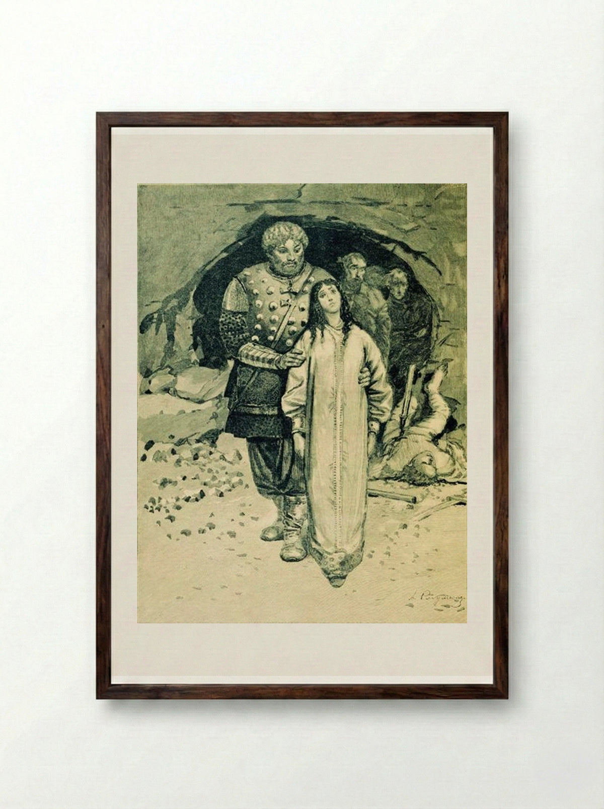 Dobrynya Nikitich - Andrei Ryabushkin - Framed Print Dark Wood