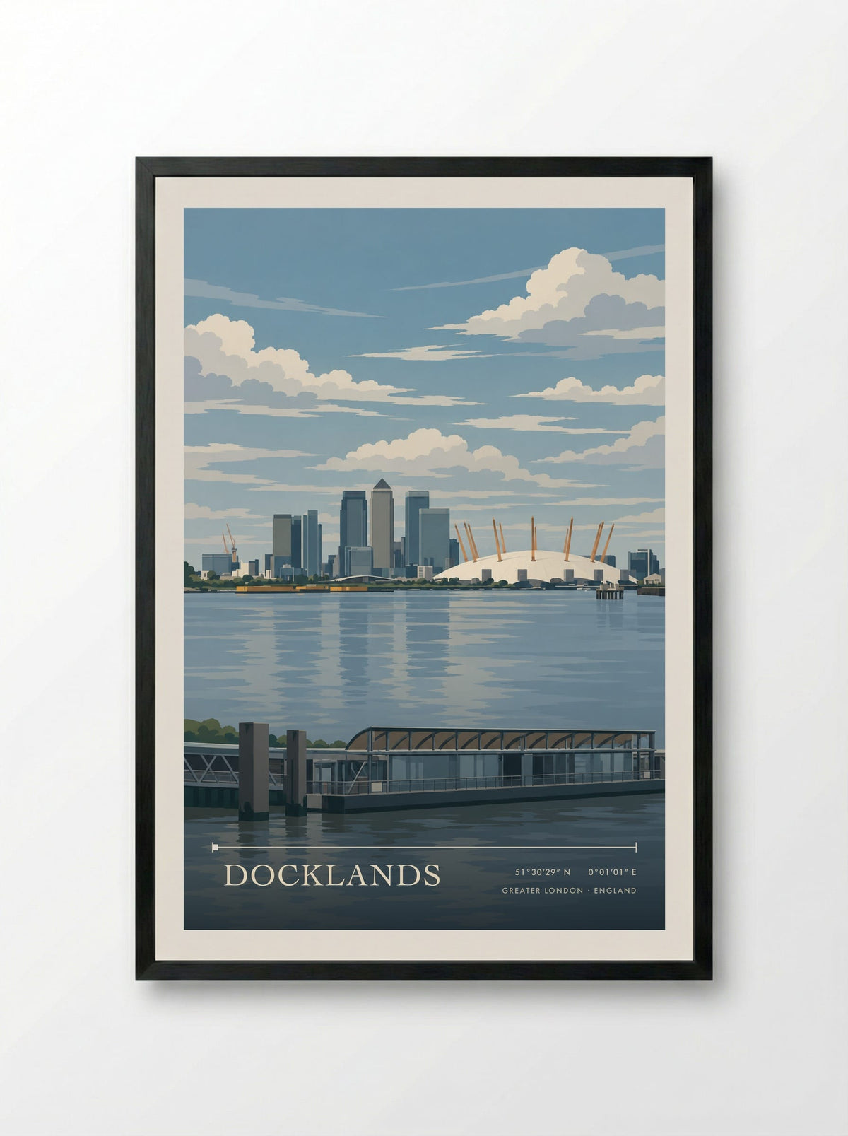 Docklands, Greater London | Travel Poster - Framed Print Black