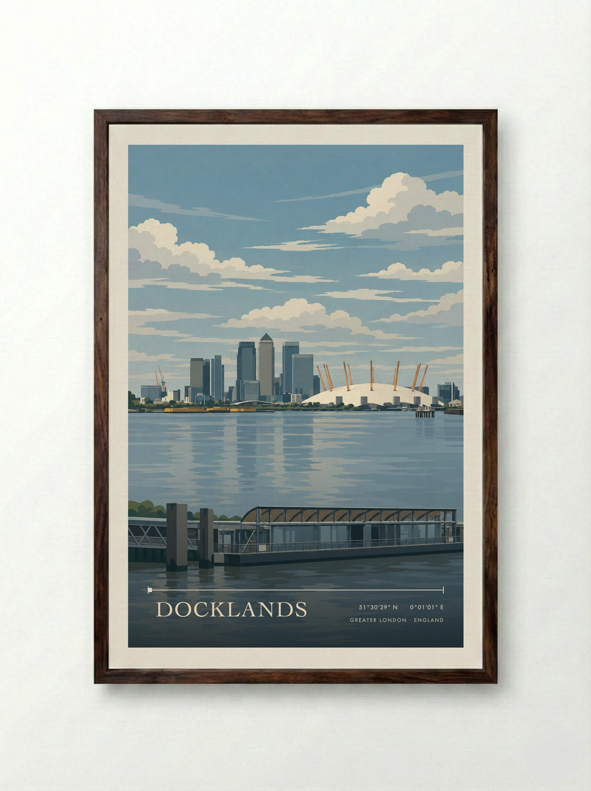 Docklands, Greater London | Travel Poster - Framed Print Dark Wood
