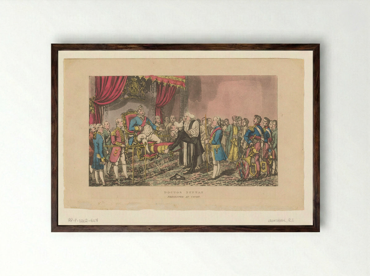 Doctor Syntax Presented at Court - Robert Isaac Cruikshank - Framed Print Dark Wood