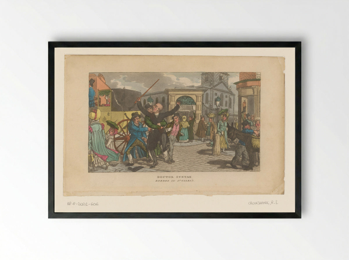 Doctor Syntax Robbed in St. Giles - Robert Isaac Cruikshank - Framed Print Black