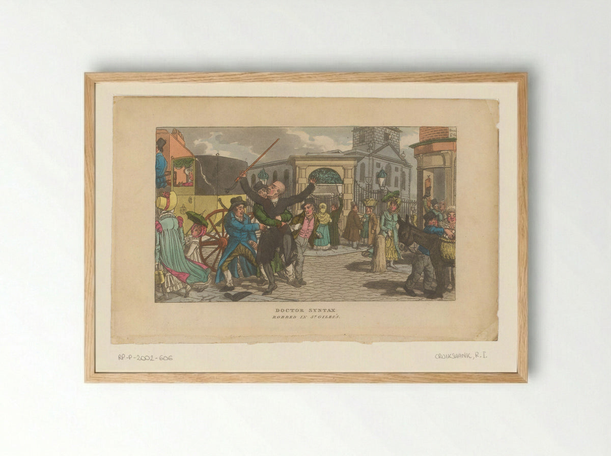 Doctor Syntax Robbed in St. Giles - Robert Isaac Cruikshank - Framed Print Wood