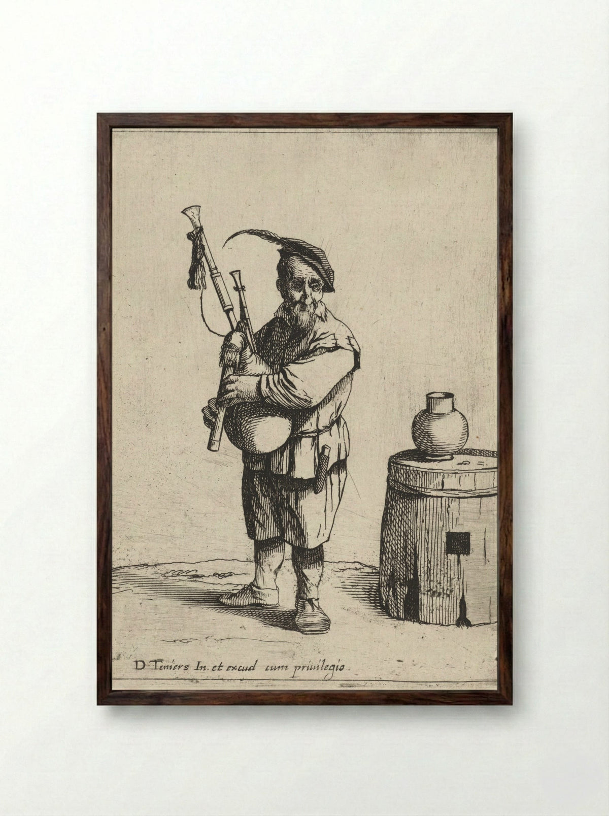 Doedelzakspeler (Bagpipe Player) - Quirin Boel - Framed Print Dark Wood