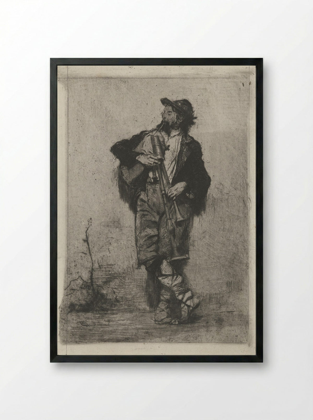 Doedelzakspeler (Bagpiper) - Mosè Bianchi - Framed Print Black