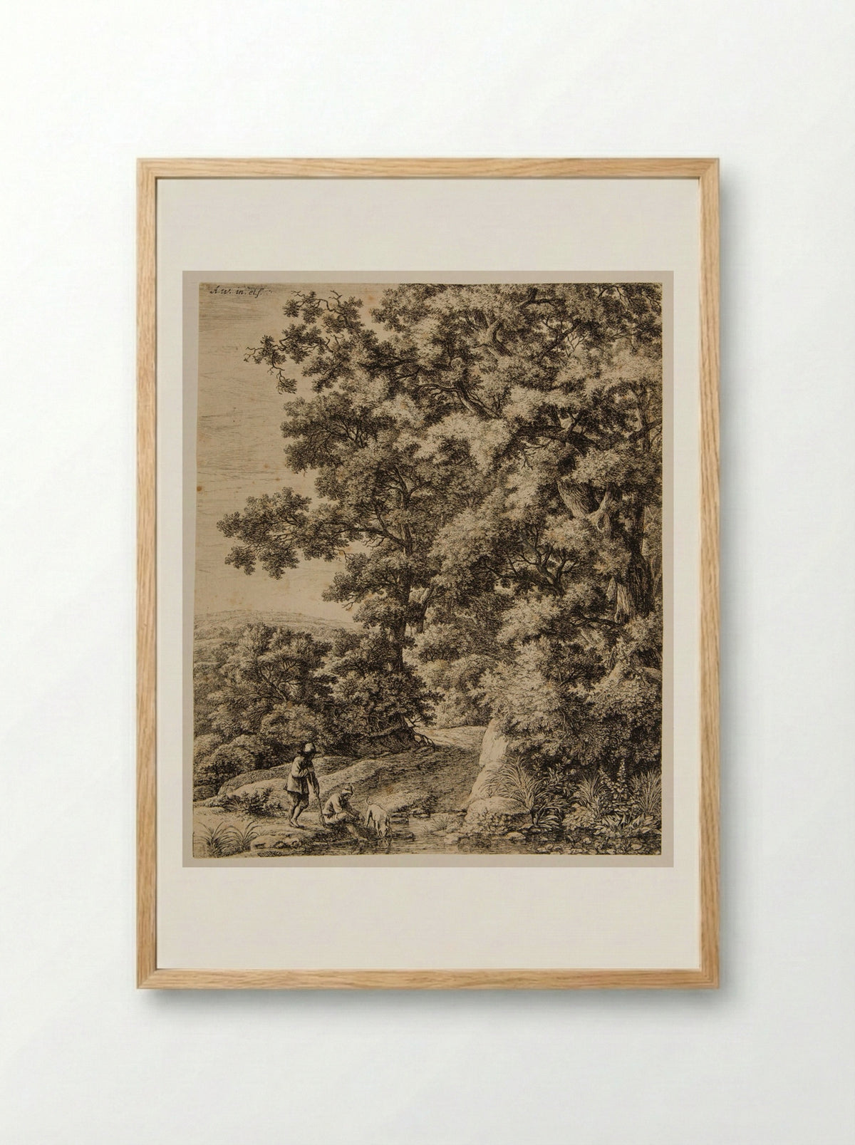 Dog Drinking in the Stream - Anthonie Waterloo - Framed Print Wood