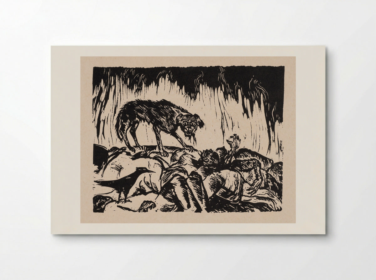 Dog and Crow Feeding on Corpses - W. Mezentseva - Poster