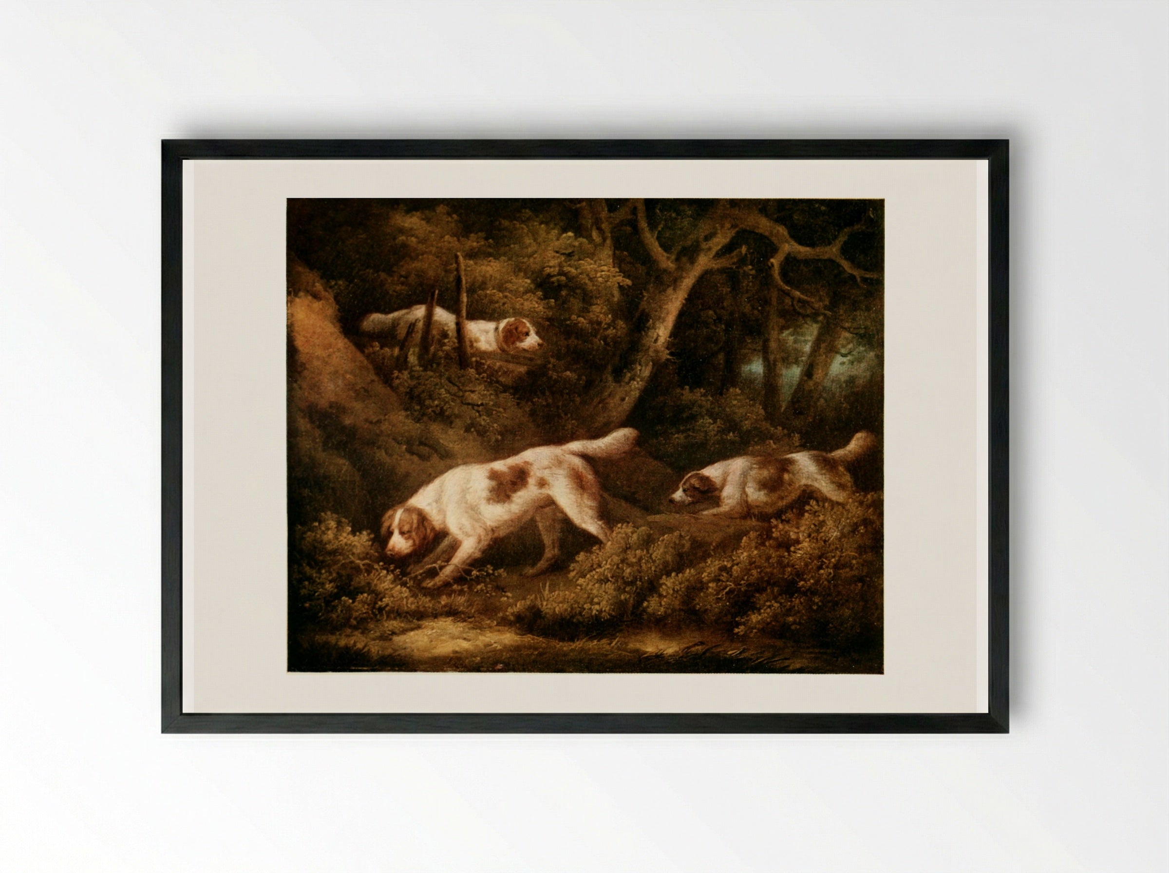Dogs in a Wooded Setting - George Morland - Framed Print Black