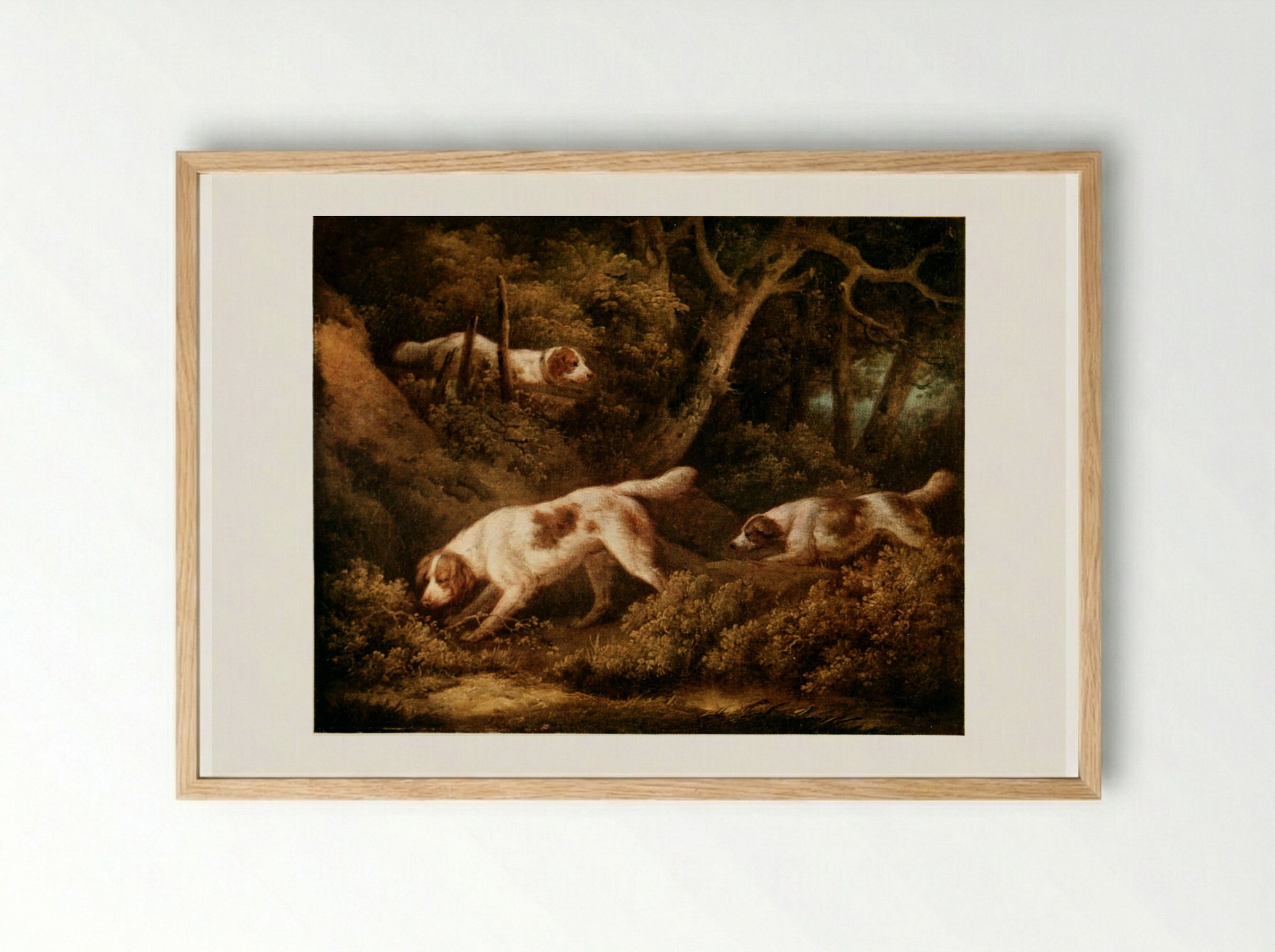 Dogs in a Wooded Setting - George Morland - Framed Print Wood