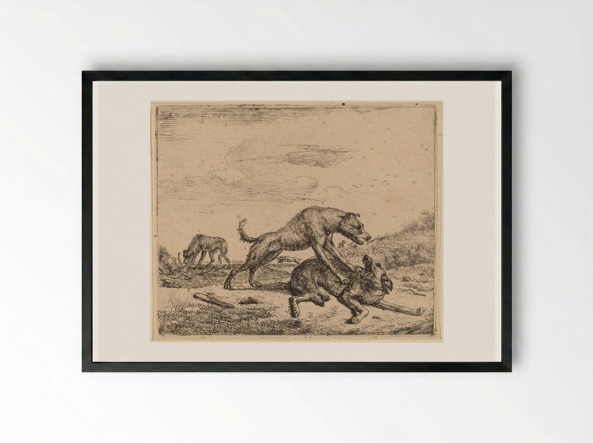 Dogs - Adriaen van de Velde - Framed Print Black
