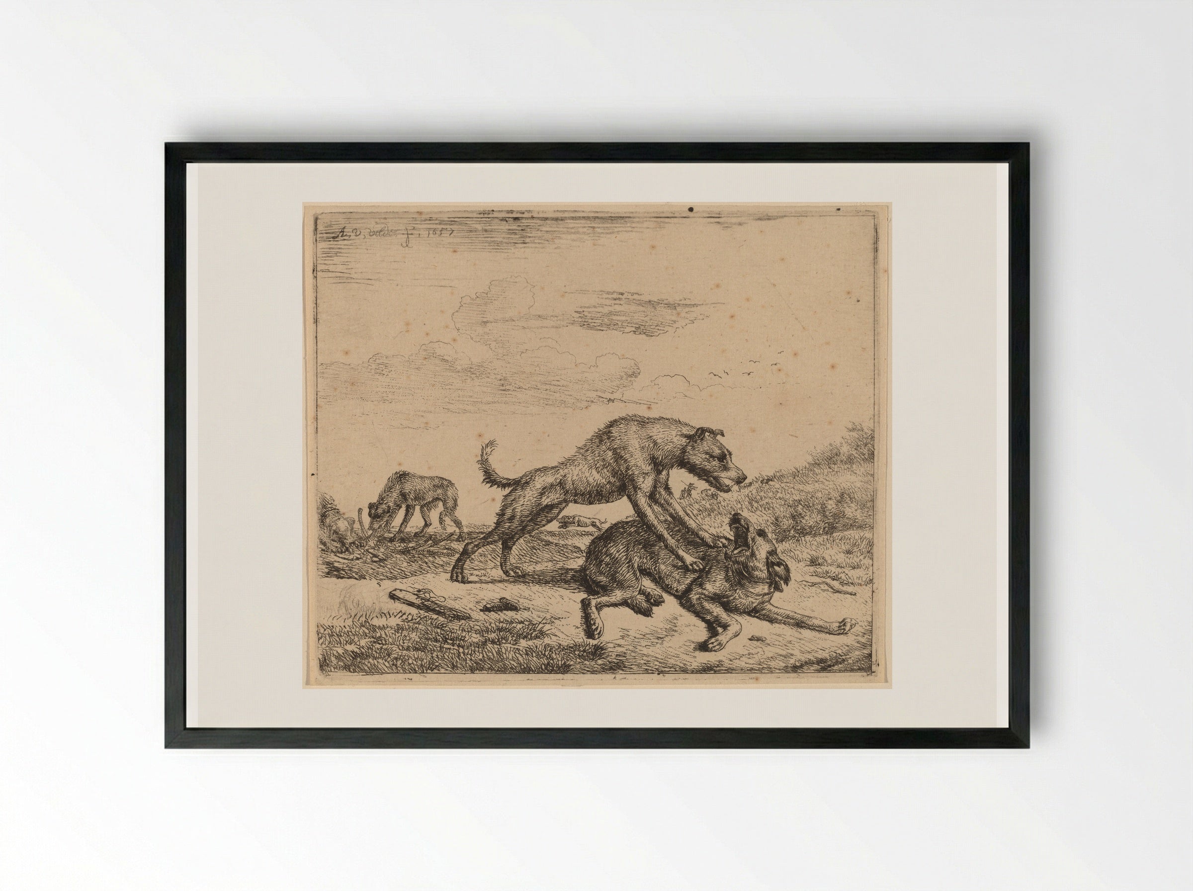 Dogs - Adriaen van de Velde - Framed Print Black