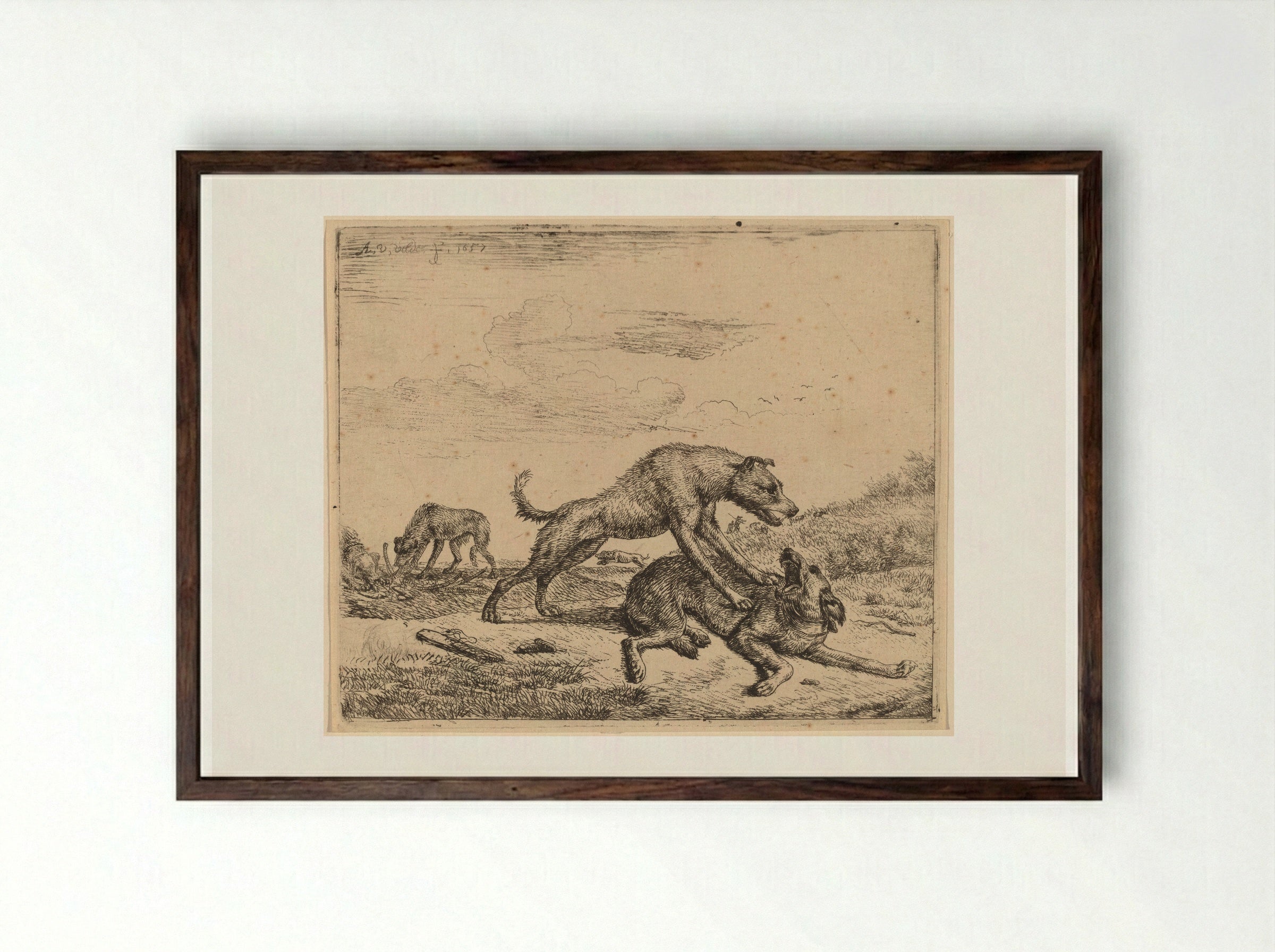 Dogs - Adriaen van de Velde - Framed Print Dark Wood