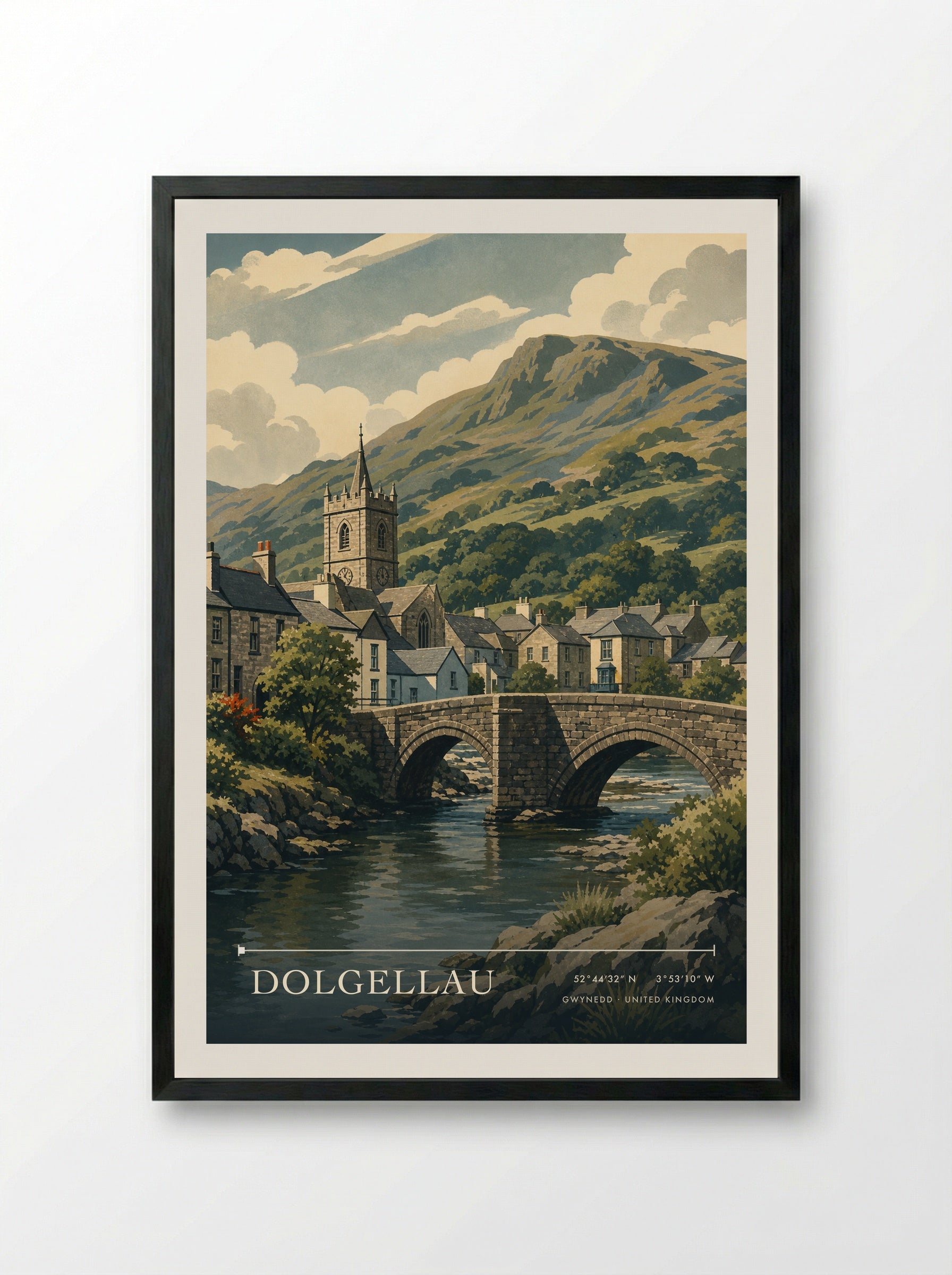 Dolgellau Gwynedd United Kingdom Travel Poster - Framed Print Black