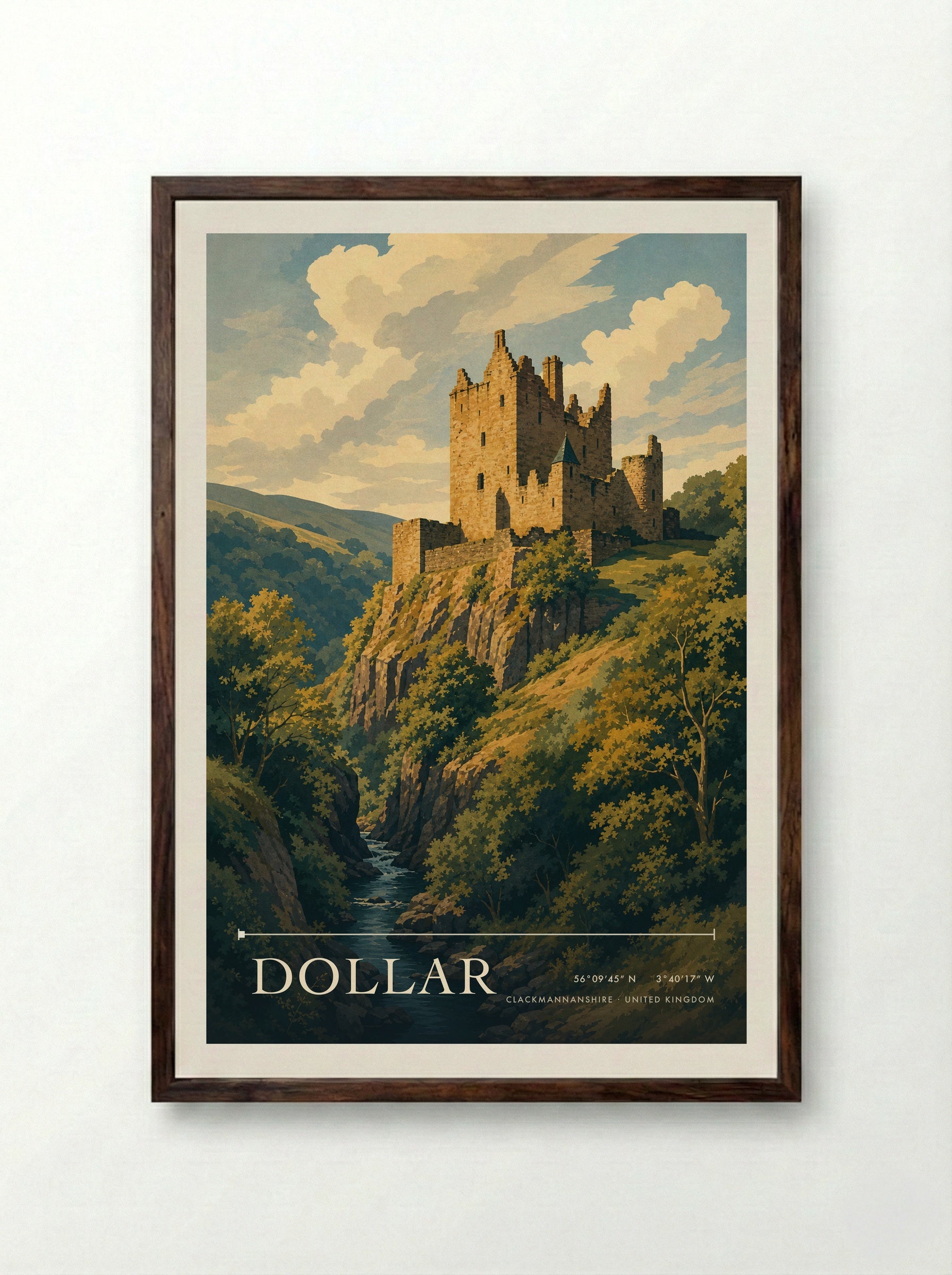 Dollar Clackmannanshire United Kingdom Travel Poster - Framed Print Dark Wood