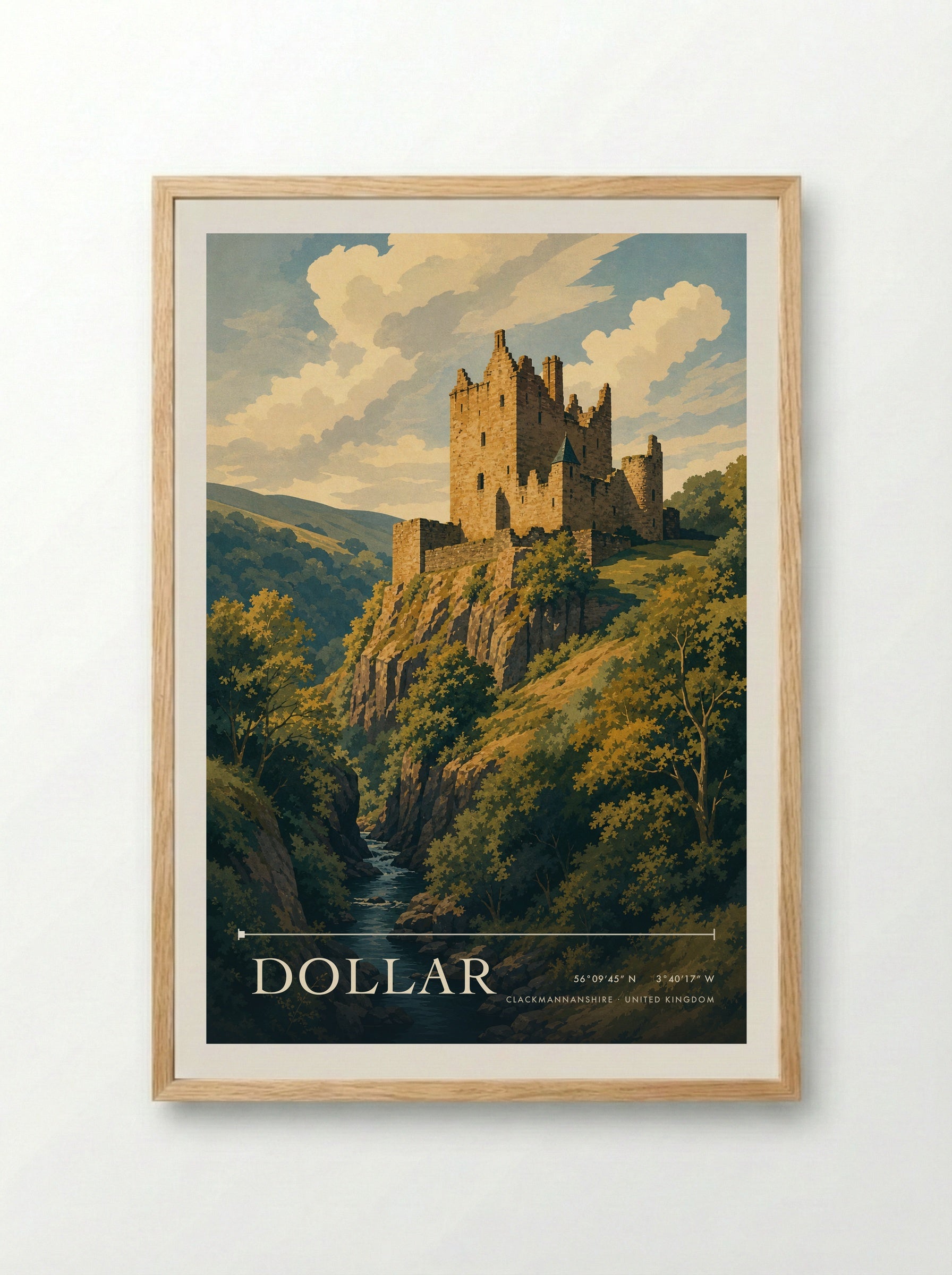 Dollar Clackmannanshire United Kingdom Travel Poster - Framed Print Wood