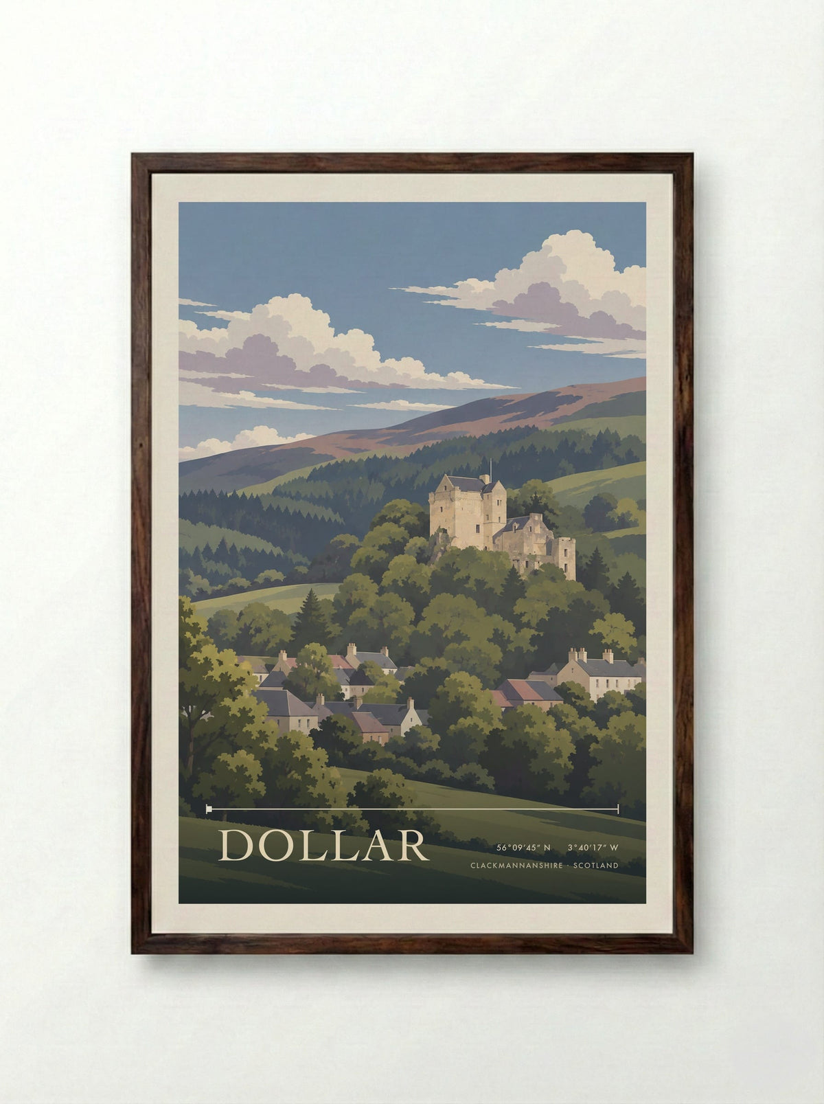 Dollar, Clackmannanshire | Travel Poster - Framed Print Dark Wood