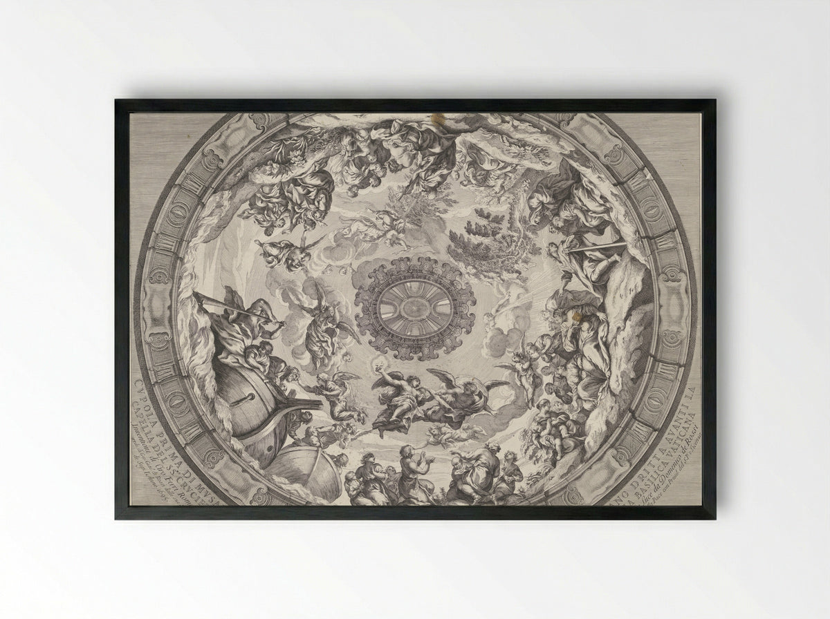 Dome Decoration with Old Testament Figures and Angels - Francesco Faraone Aquila - Framed Print Black