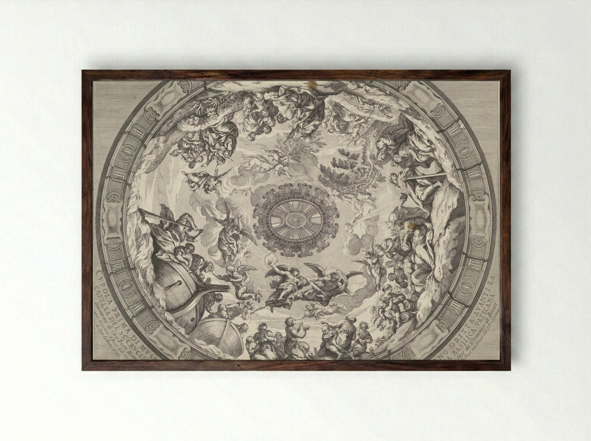 Dome Decoration with Old Testament Figures and Angels - Francesco Faraone Aquila - Framed Print Dark Wood