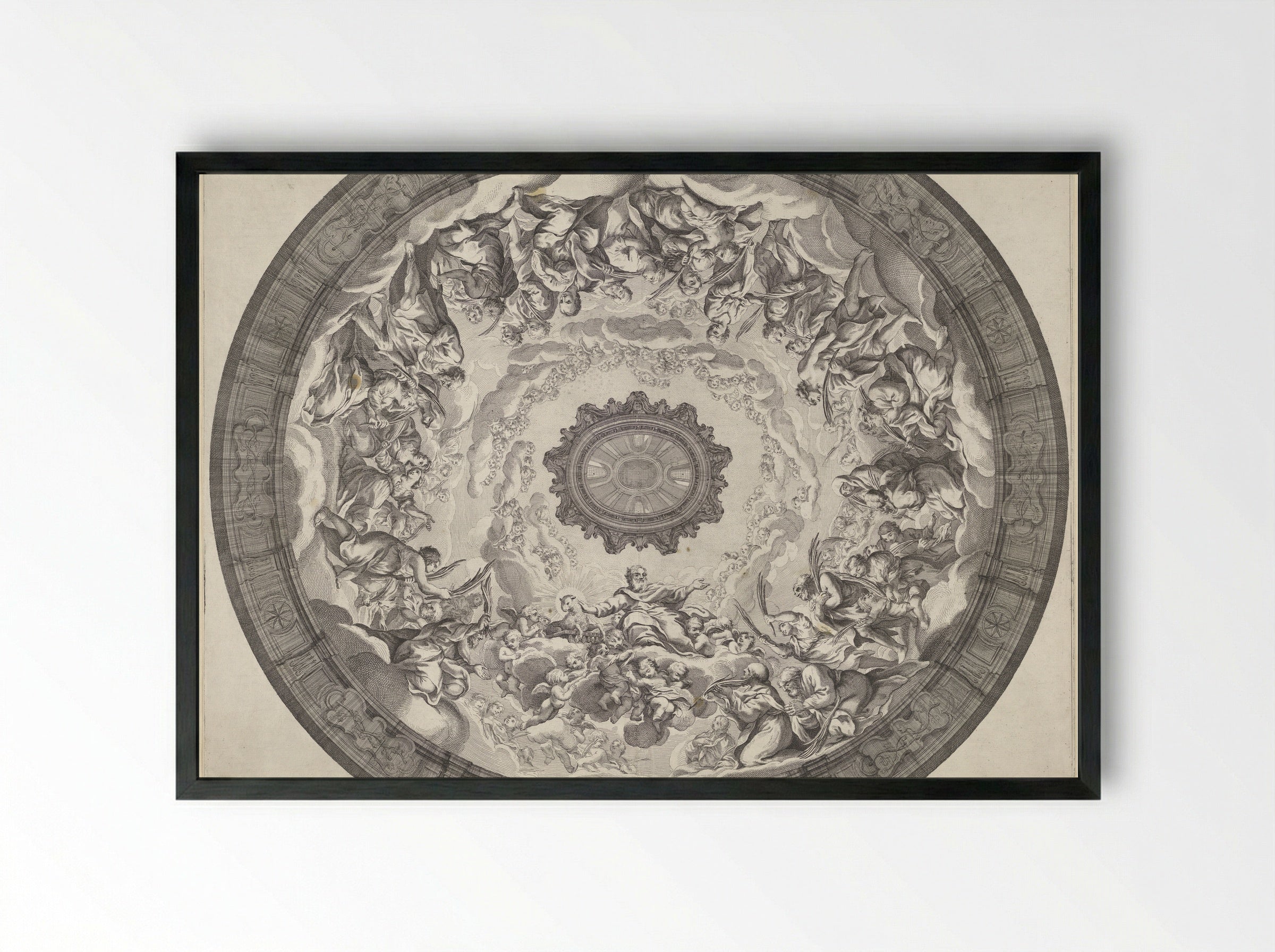 Dome Decoration with the Adoration of the Lamb - Francesco Faraone Aquila - Framed Print Black