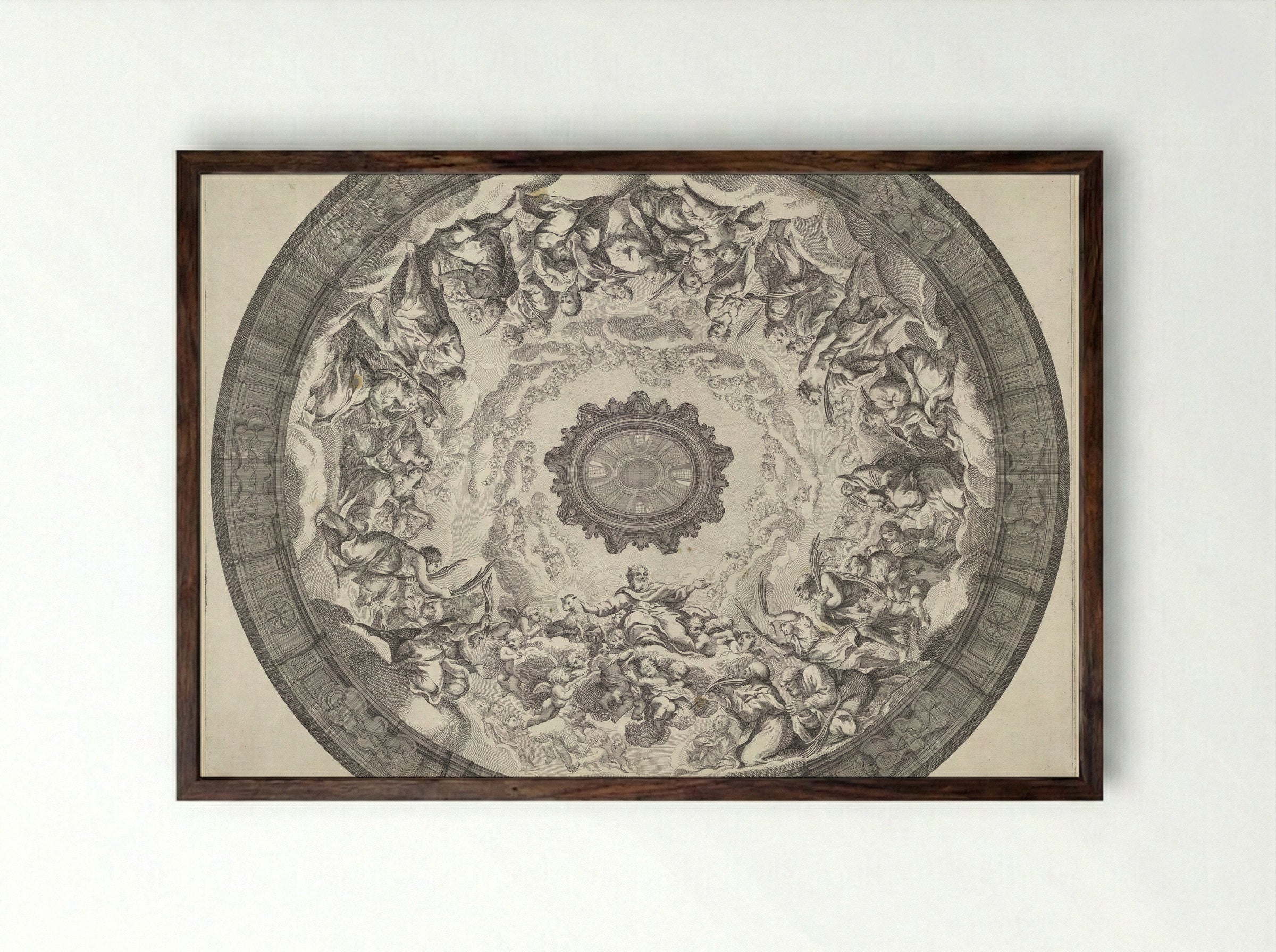 Dome Decoration with the Adoration of the Lamb - Francesco Faraone Aquila - Framed Print Dark Wood