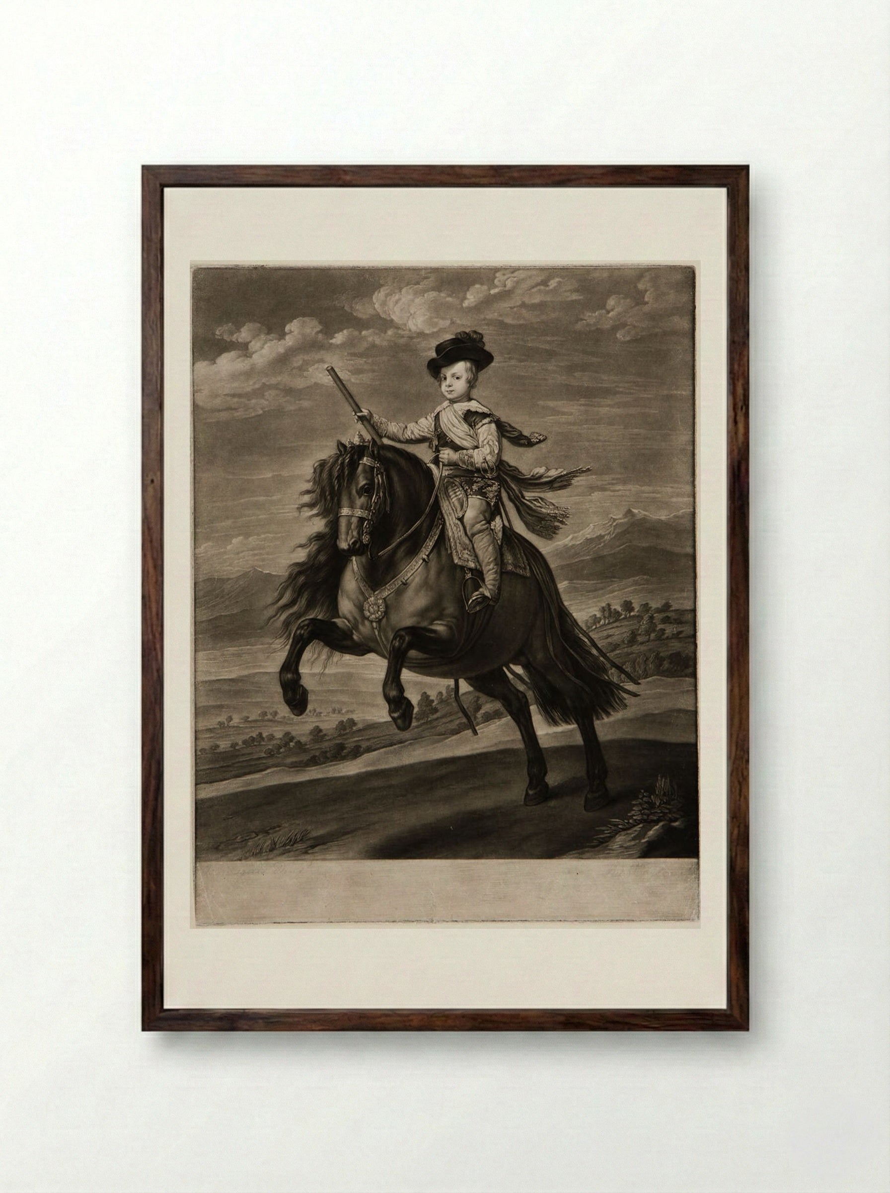 Don Balthazar Carlos on Horseback - Richard Earlom - Framed Print Dark Wood
