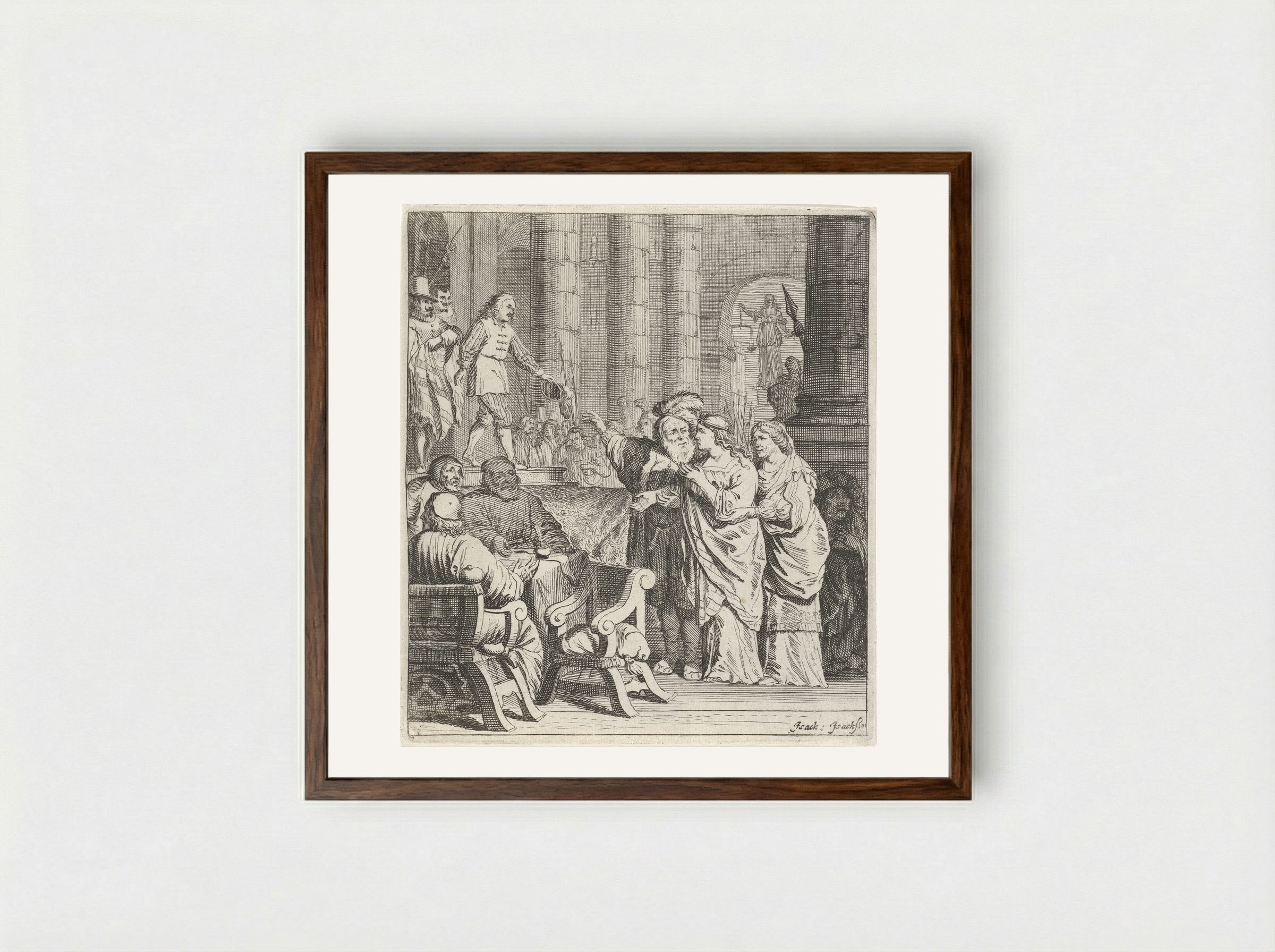Don Jan en Konstance in de rechtbank - Pieter Nolpe - Framed Print Dark Wood
