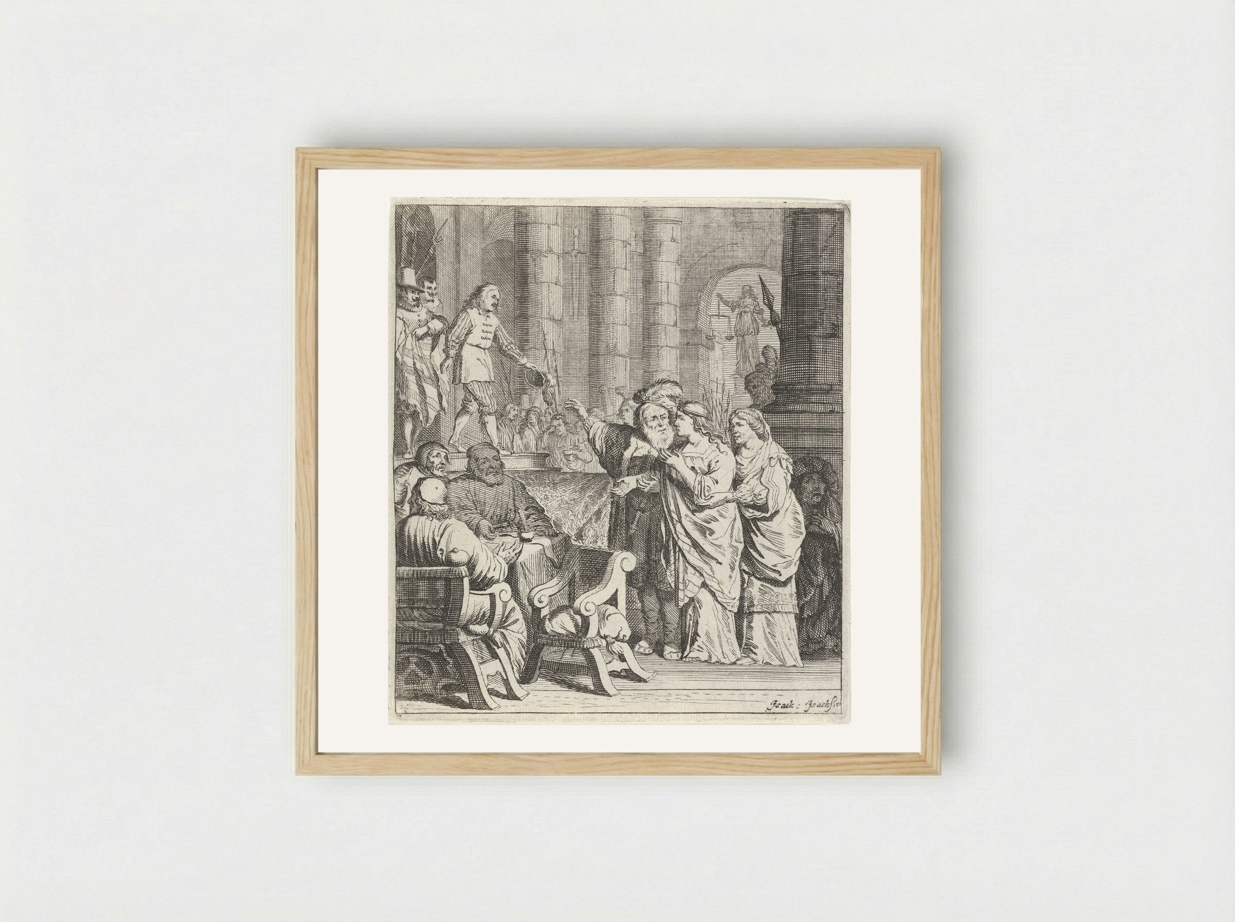 Don Jan en Konstance in de rechtbank - Pieter Nolpe - Framed Print Wood