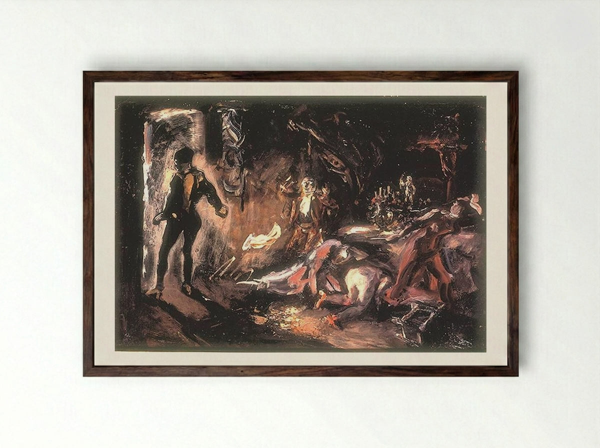 Don Juan's Encounter with the Stony Guest - Max Slevogt - Framed Print Dark Wood
