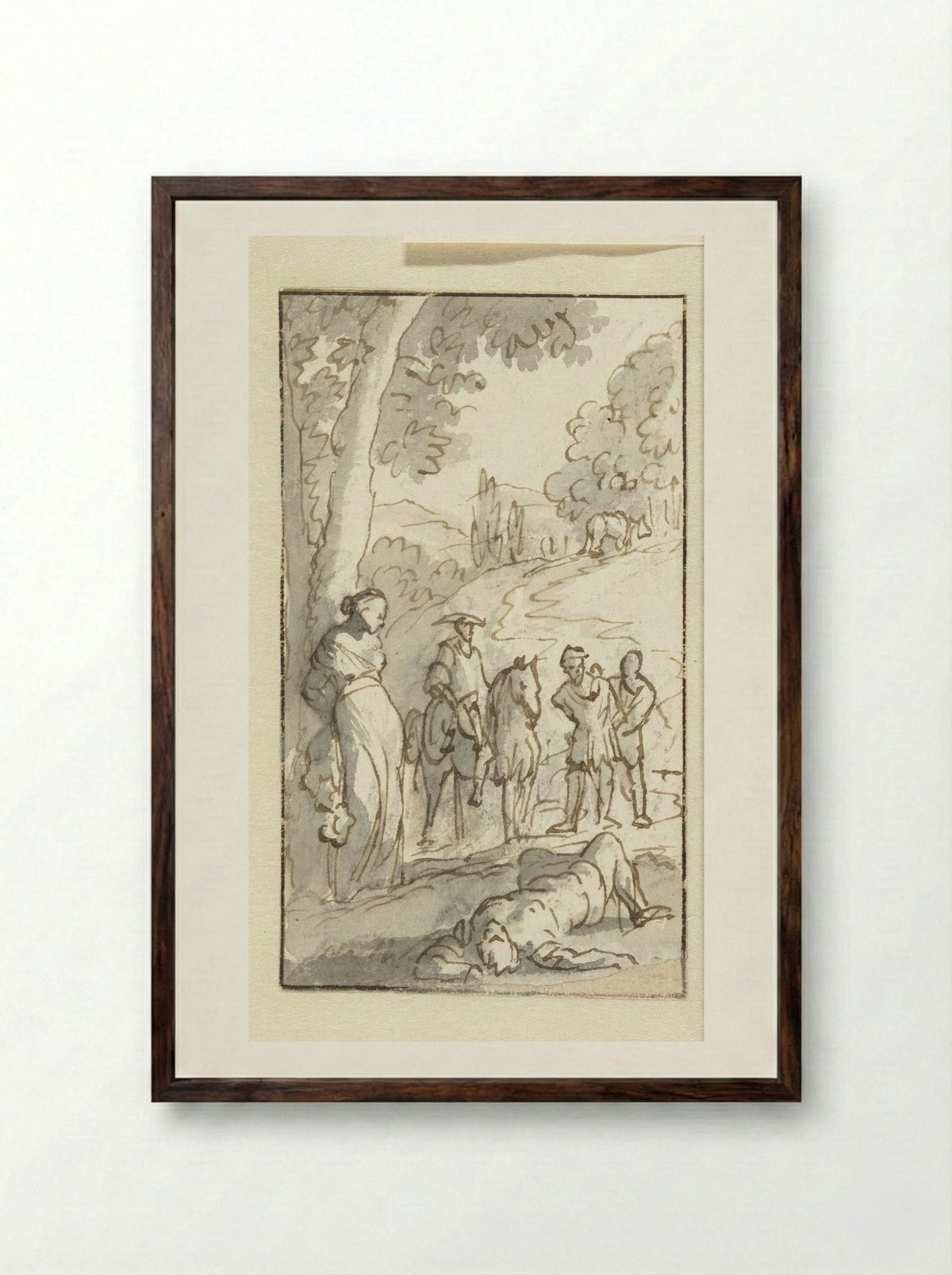 Don Quichotte bevrijdt Eugenia - Caspar Luyken - Framed Print Dark Wood