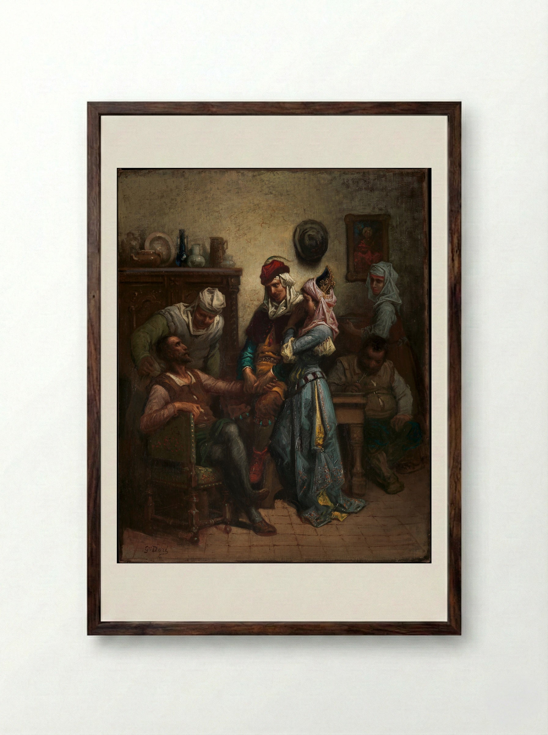 Don Quixote and Sancho Panza Entertained by Basil and Quiteria - Gustave Doré - Framed Print Dark Wood