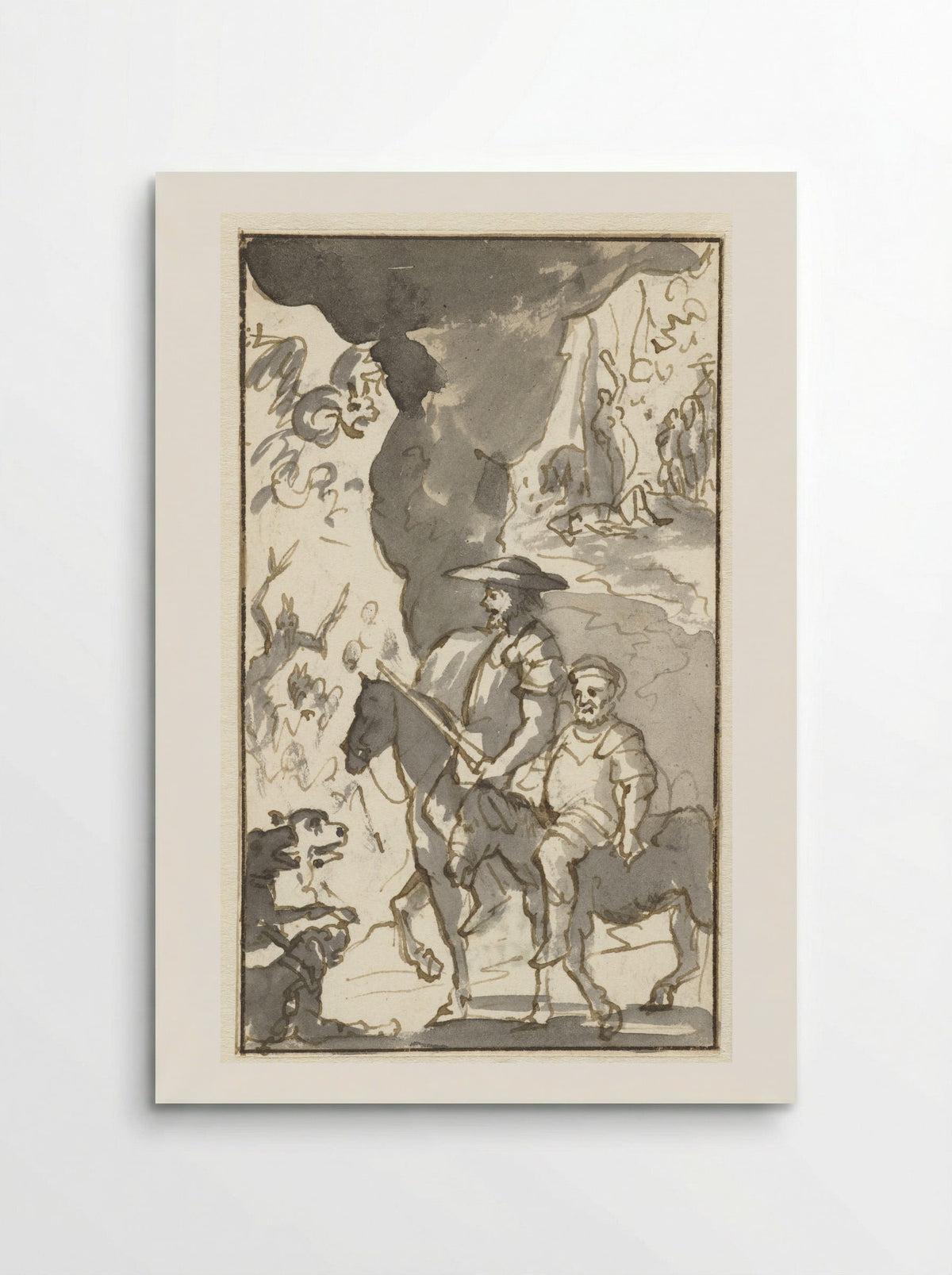 Don Quixote and Sancho Panza Riding Past a Forge - Caspar Luyken - Poster