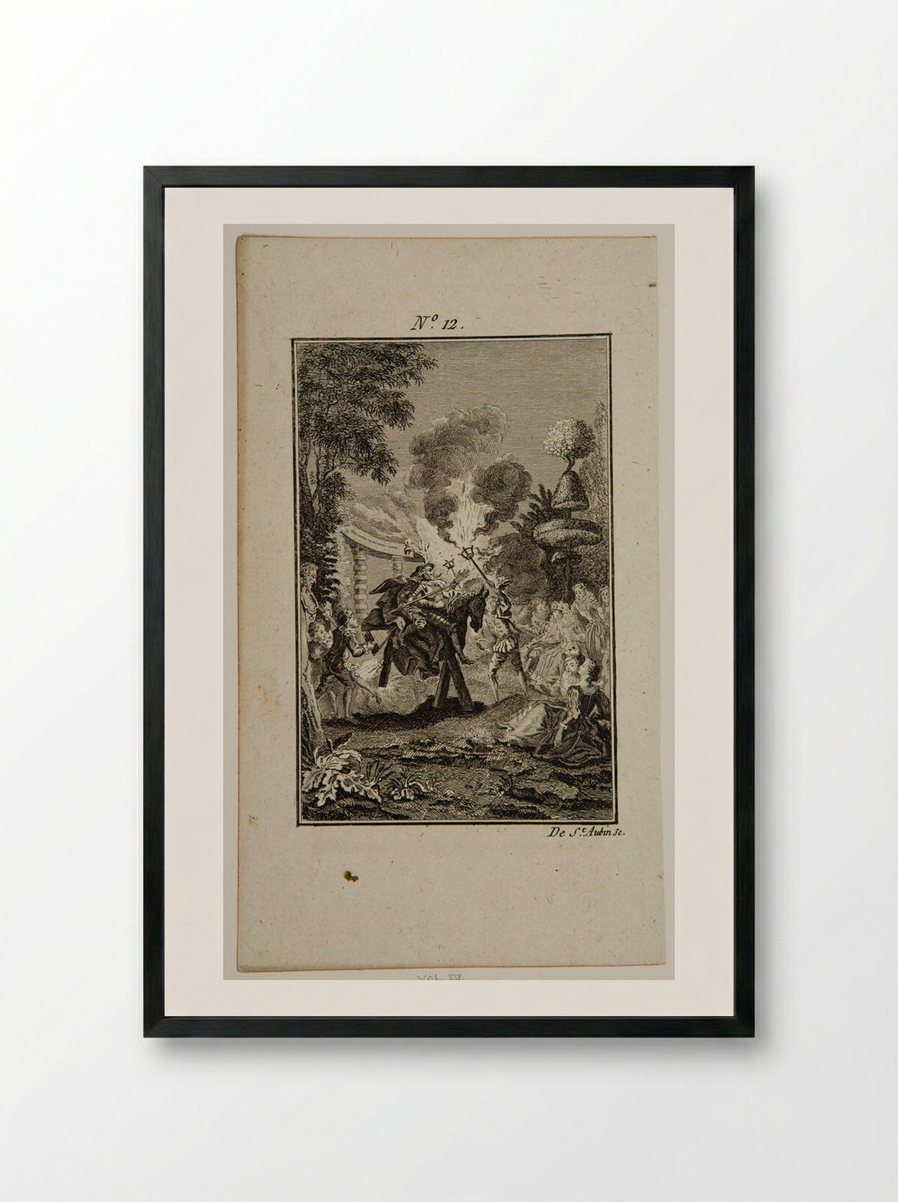 Don Quixote and Sancho mounted on Clavileño - Augustin de Saint-Aubin - Framed Print Black