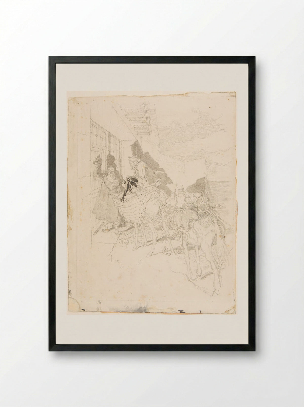 Don Quixote at the Inn Door - Daniel Urrabieta Vierge - Framed Print Black