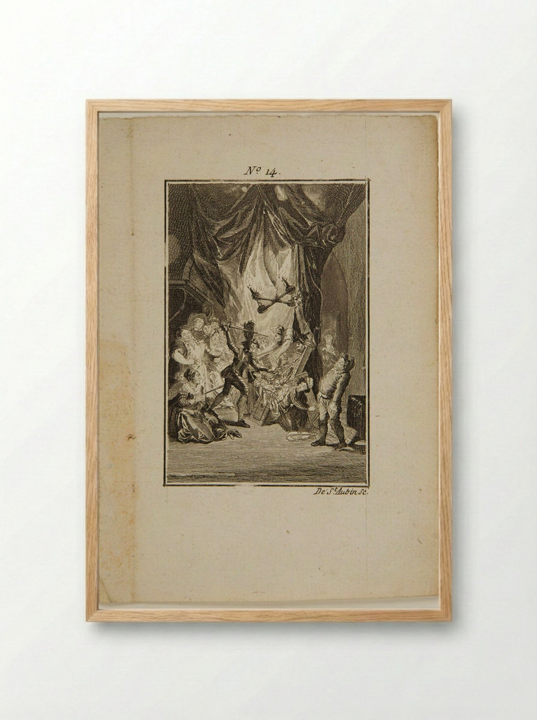 Don Quixote attacks Maese Pedro's Theater - Augustin de Saint-Aubin - Framed Print Wood