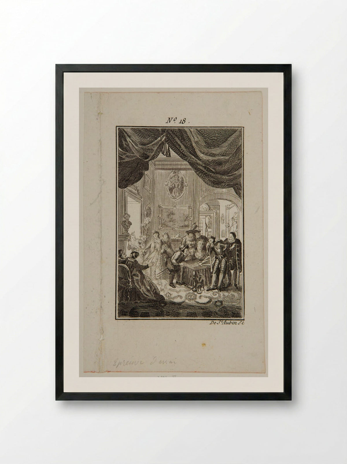 Don Quixote consults the enchanted head at Don Antonio Moreno's place - Augustin de Saint-Aubin - Framed Print Black
