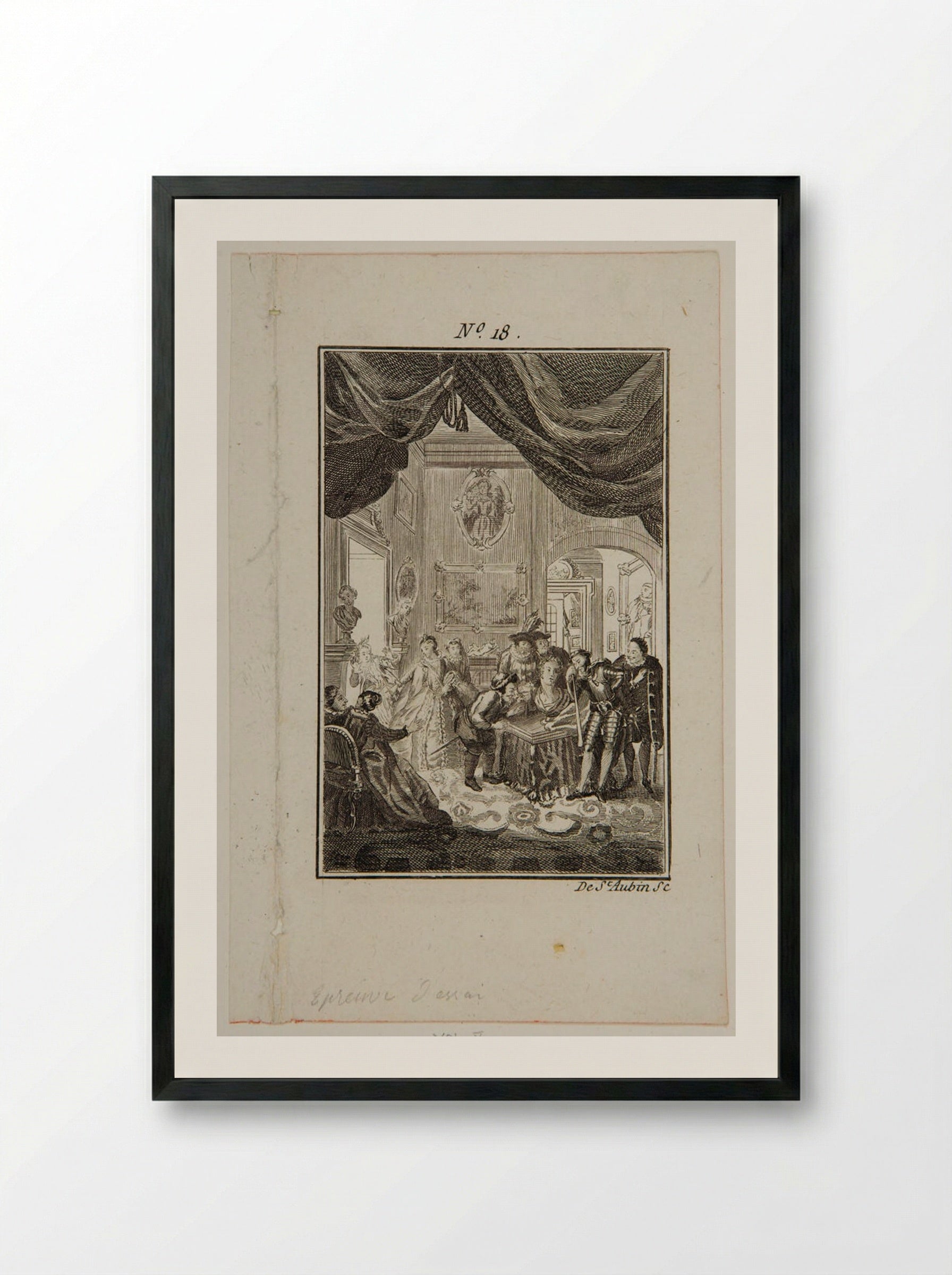 Don Quixote consults the enchanted head at Don Antonio Moreno's place - Augustin de Saint-Aubin - Framed Print Black