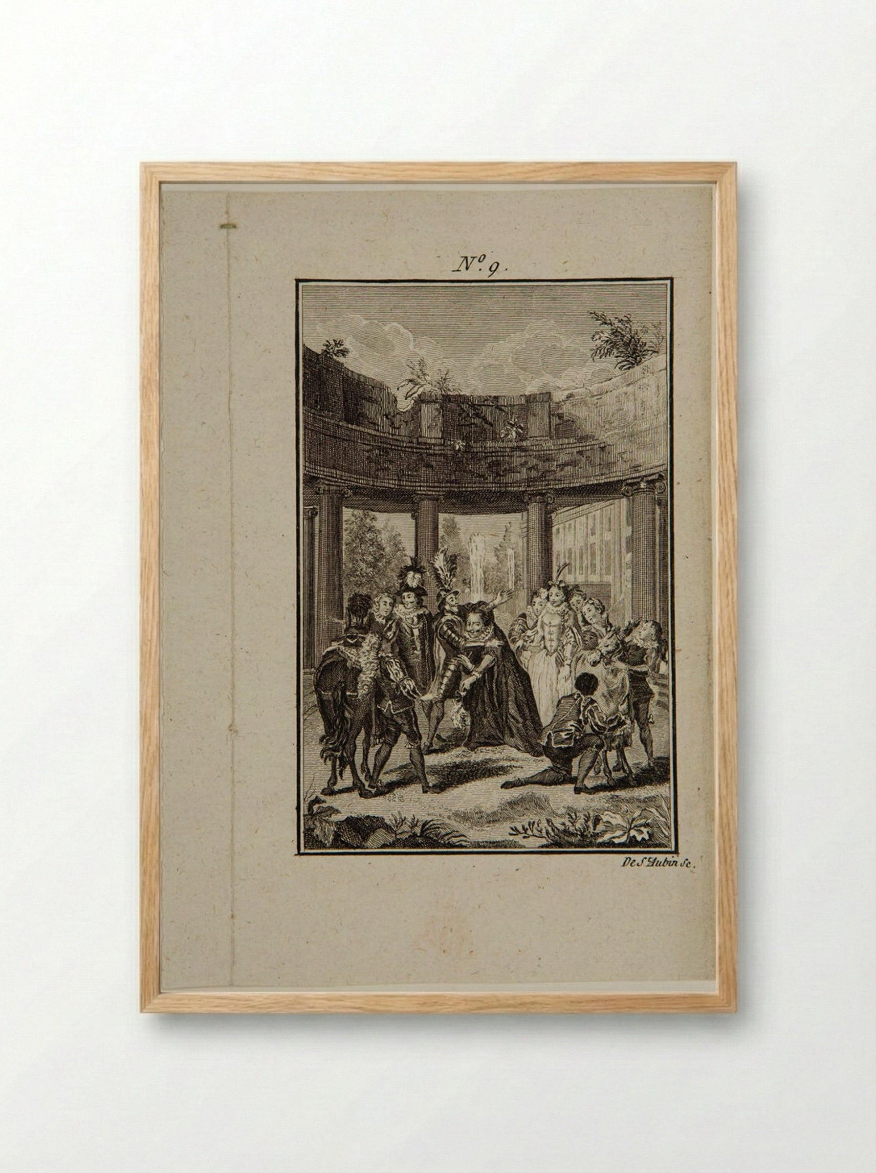 Don Quixote embraces Sancho before the squire leaves for the Island of Barataria - Augustin de Saint-Aubin - Framed Print Wood