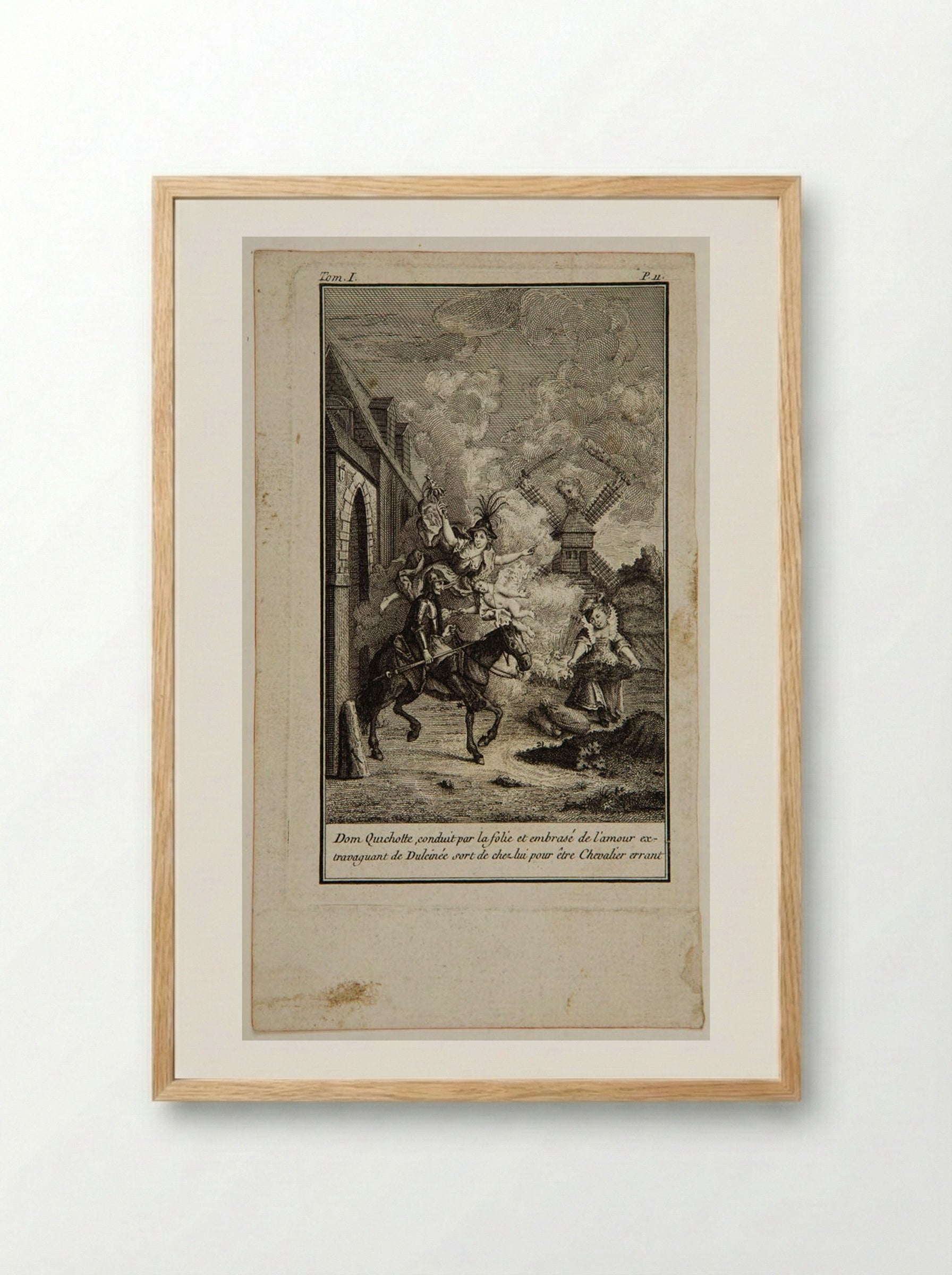 Don Quixote exits his house to become a wandering knight - Augustin de Saint-Aubin - Framed Print Wood