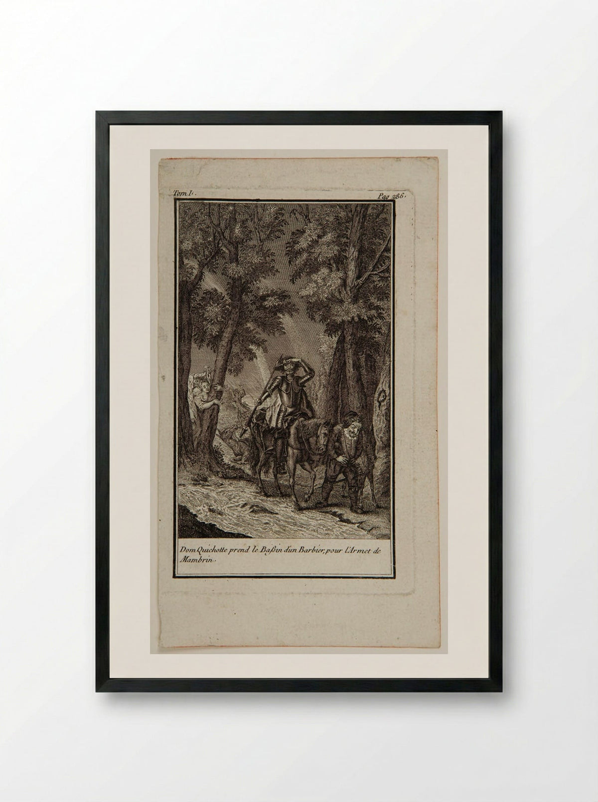 Don Quixote takes the wash basin of a barber - Augustin de Saint-Aubin - Framed Print Black
