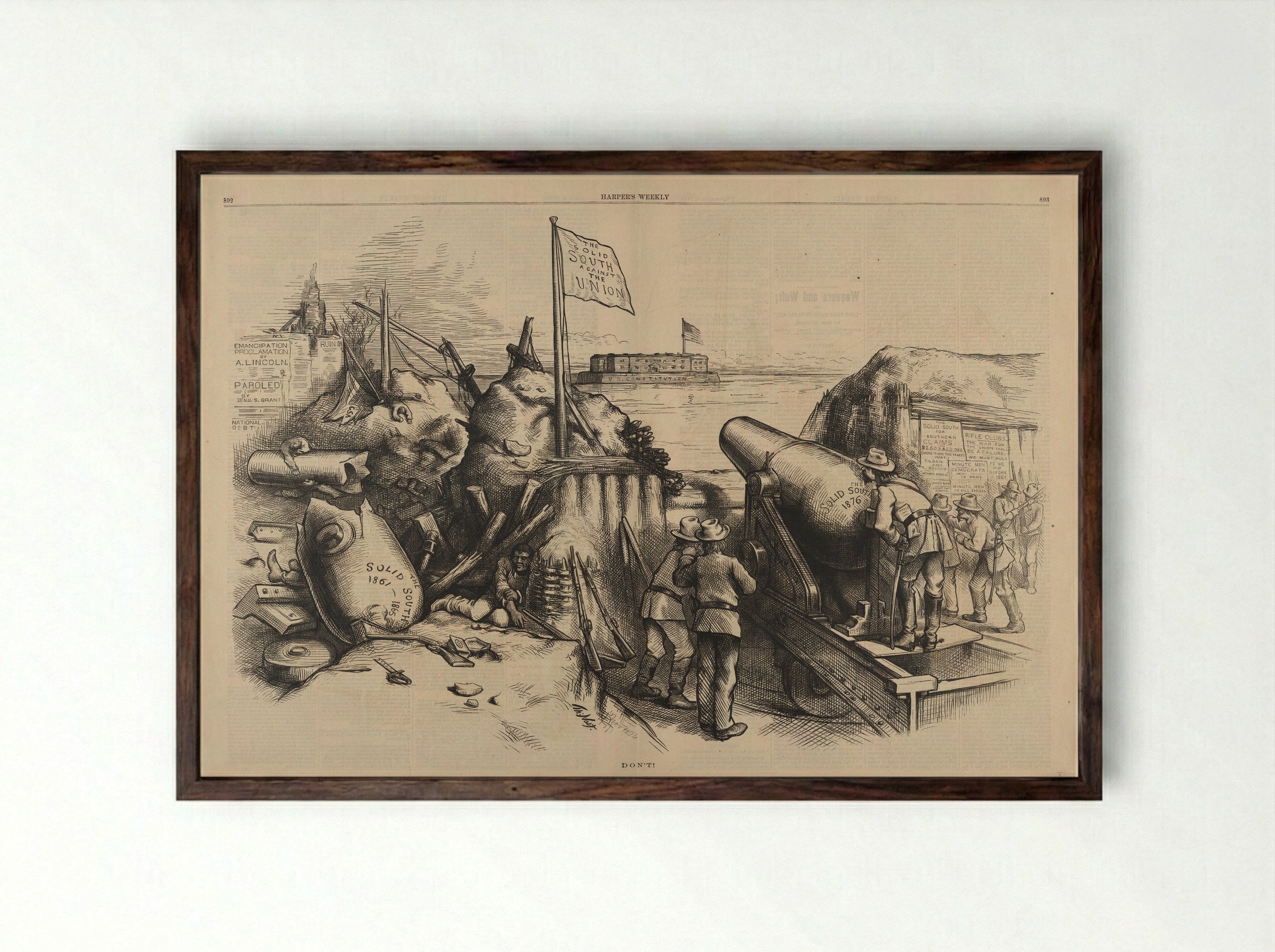 Don't! (The Solid South against the Union) - Thomas Nast - Framed Print Dark Wood
