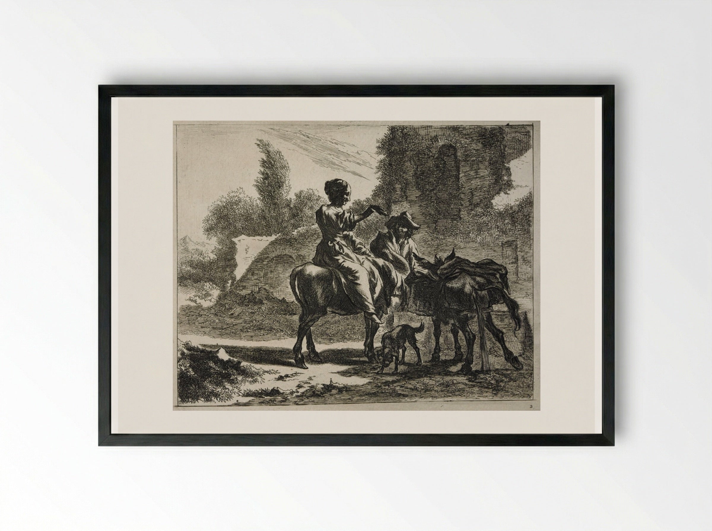 Donkey Drinking from a Trough - Johannes Visscher - Framed Print Black