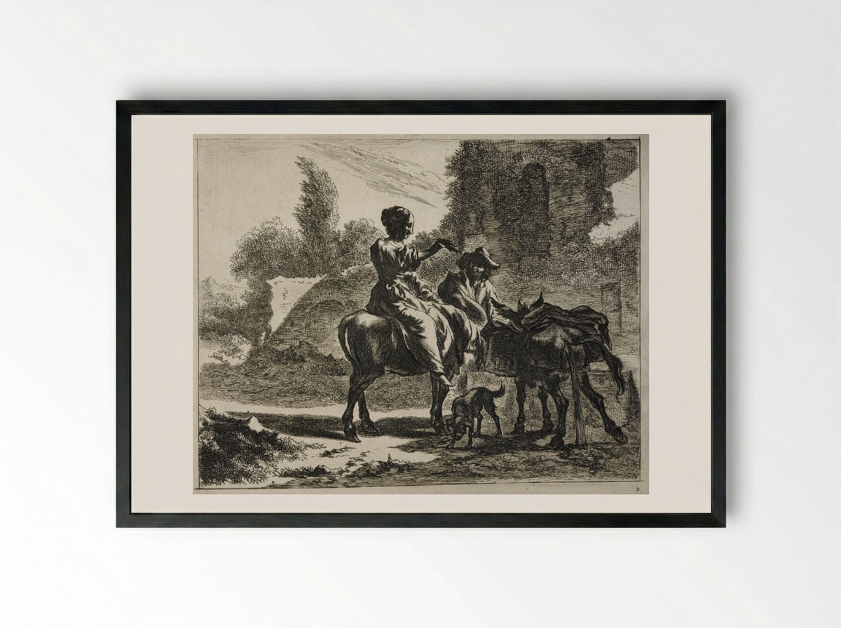 Donkey Drinking from a Trough - Johannes Visscher - Framed Print Black