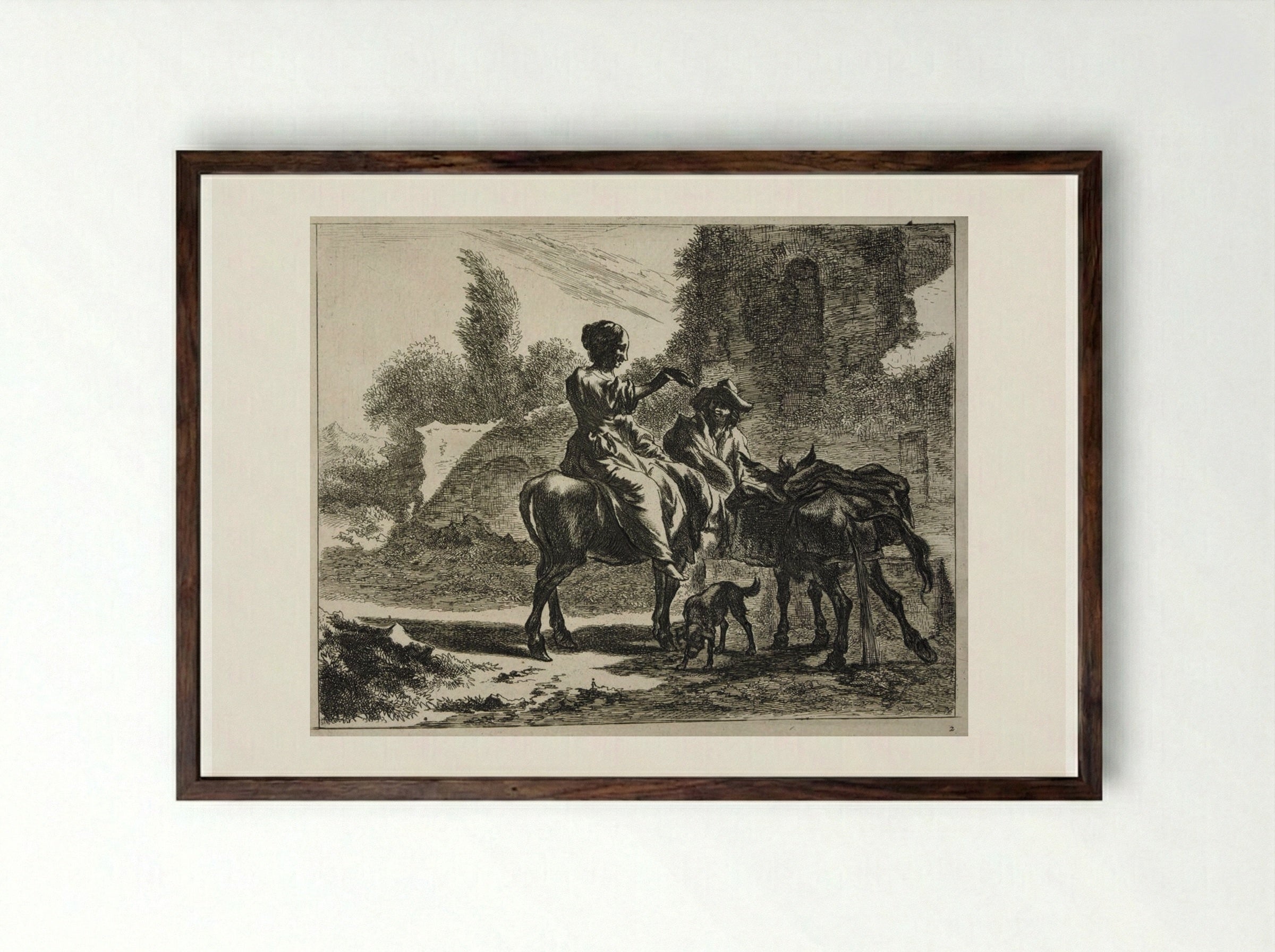 Donkey Drinking from a Trough - Johannes Visscher - Framed Print Dark Wood