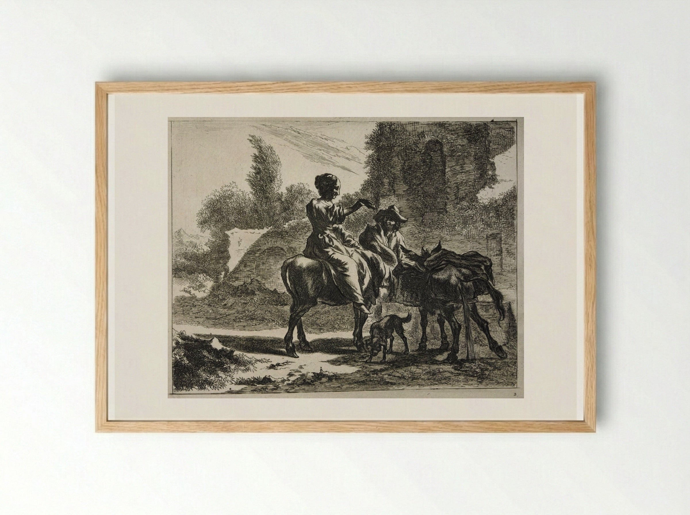 Donkey Drinking from a Trough - Johannes Visscher - Framed Print Wood
