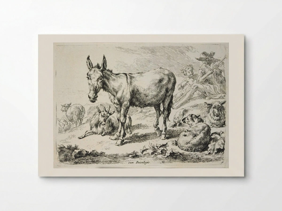 Donkey, Sheep, and Goats - Nicolaes Berchem - Poster