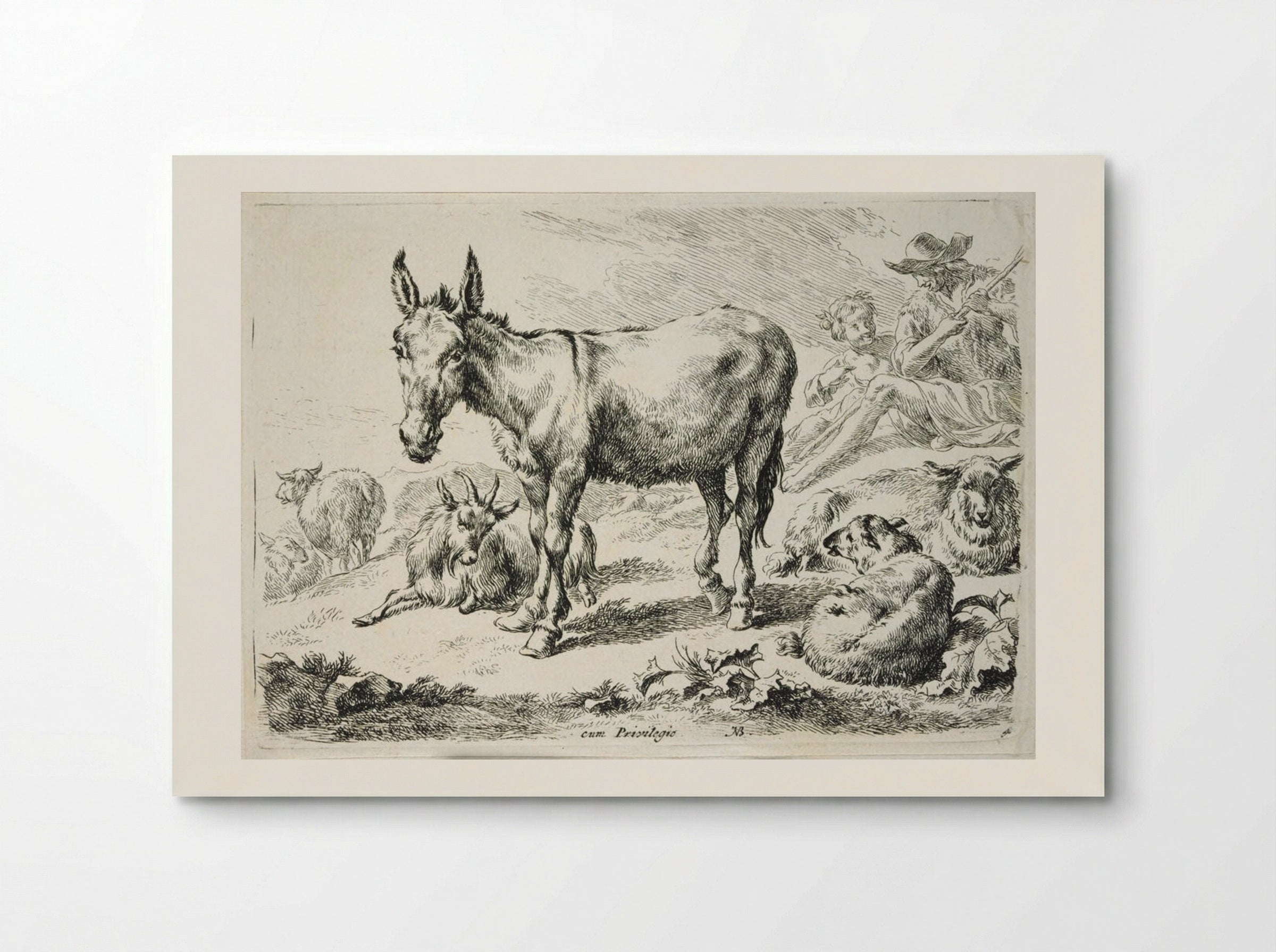 Donkey, Sheep, and Goats - Nicolaes Berchem - Poster